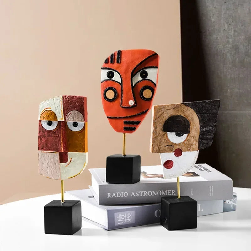 Nordic Abstract Face Resin Sculpture - Modern Art Figurine