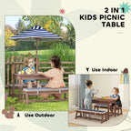 Wooden Kids Picnic Table & Bench Set with Cushions and Umbrella