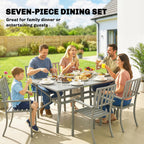 7 Pieces Garden Table and Chairs, 6 Seater Outdoor Table and Chairs with Umbrella Hole,