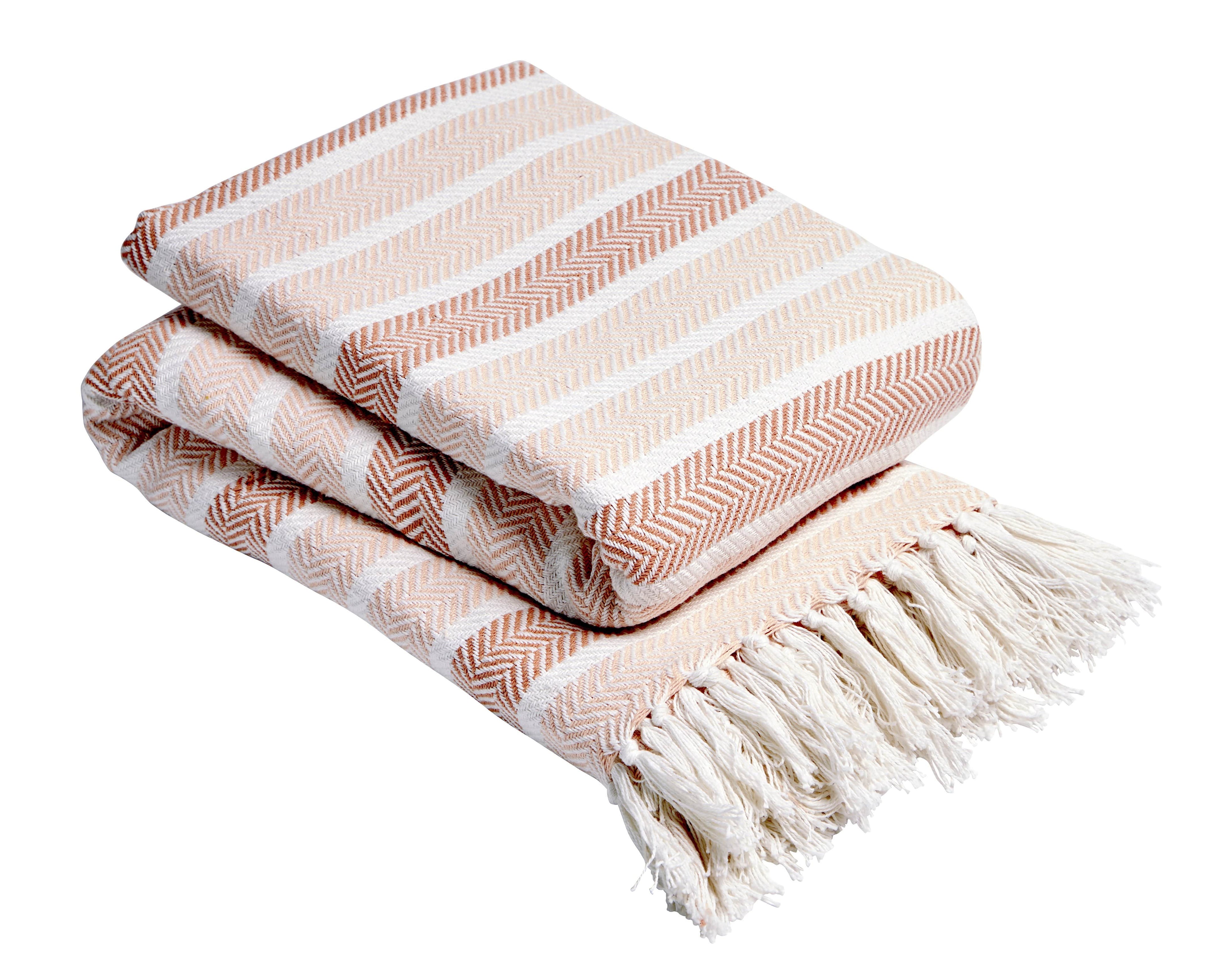 Handwoven Pure Cotton Striped Throw with Tassels