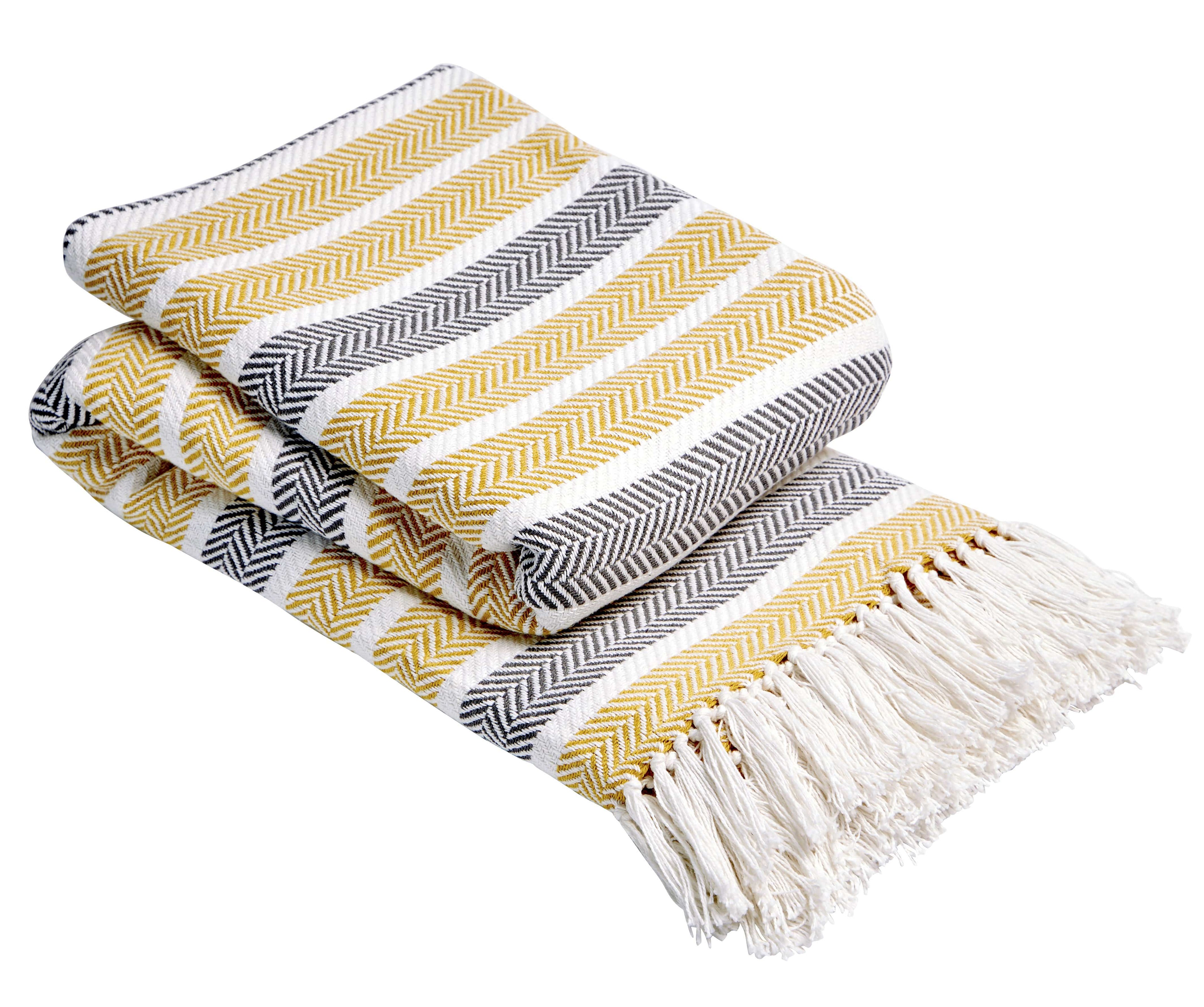 Handwoven Pure Cotton Striped Throw with Tassels