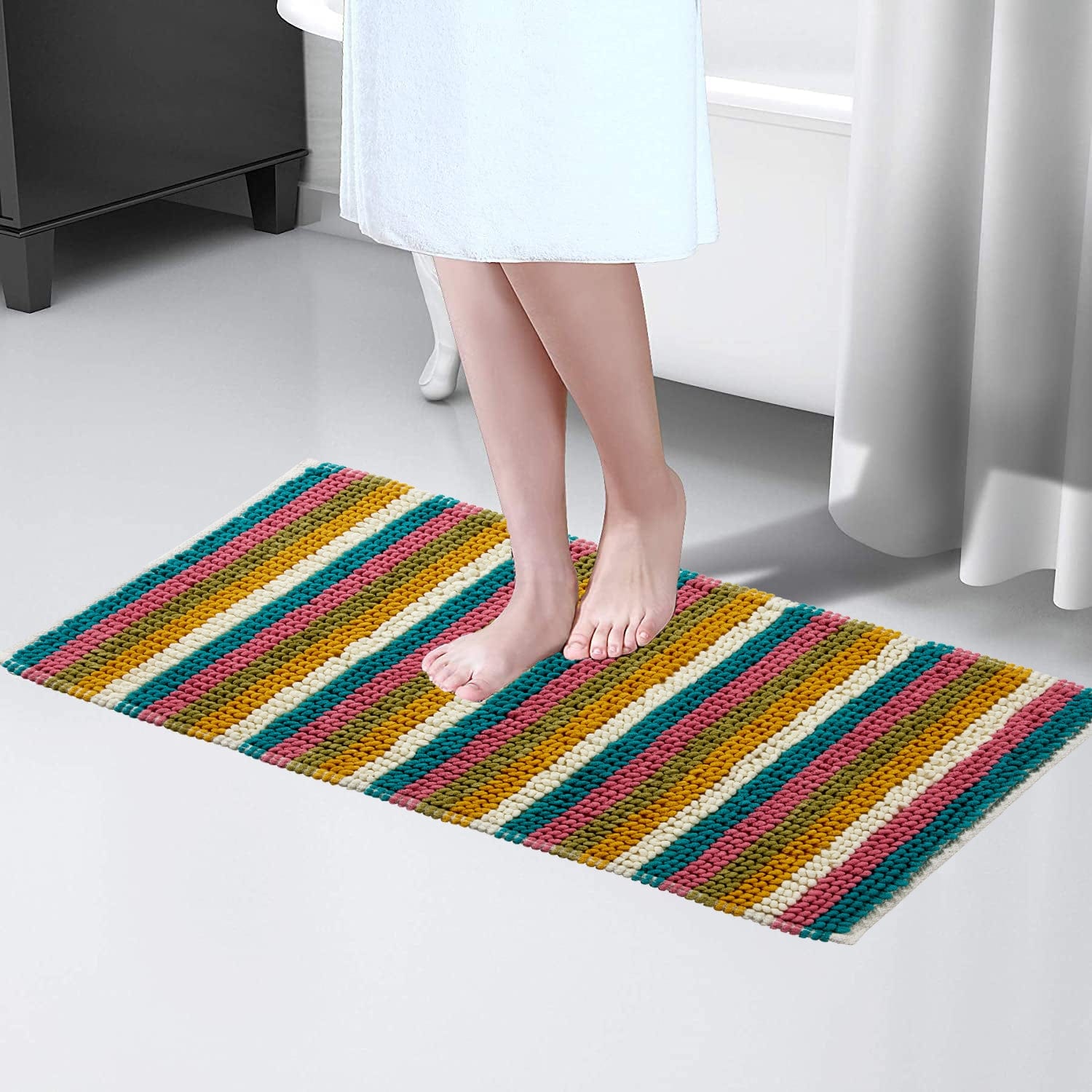 Quick-Drying, Stripe Bathmat - Anti-Slip