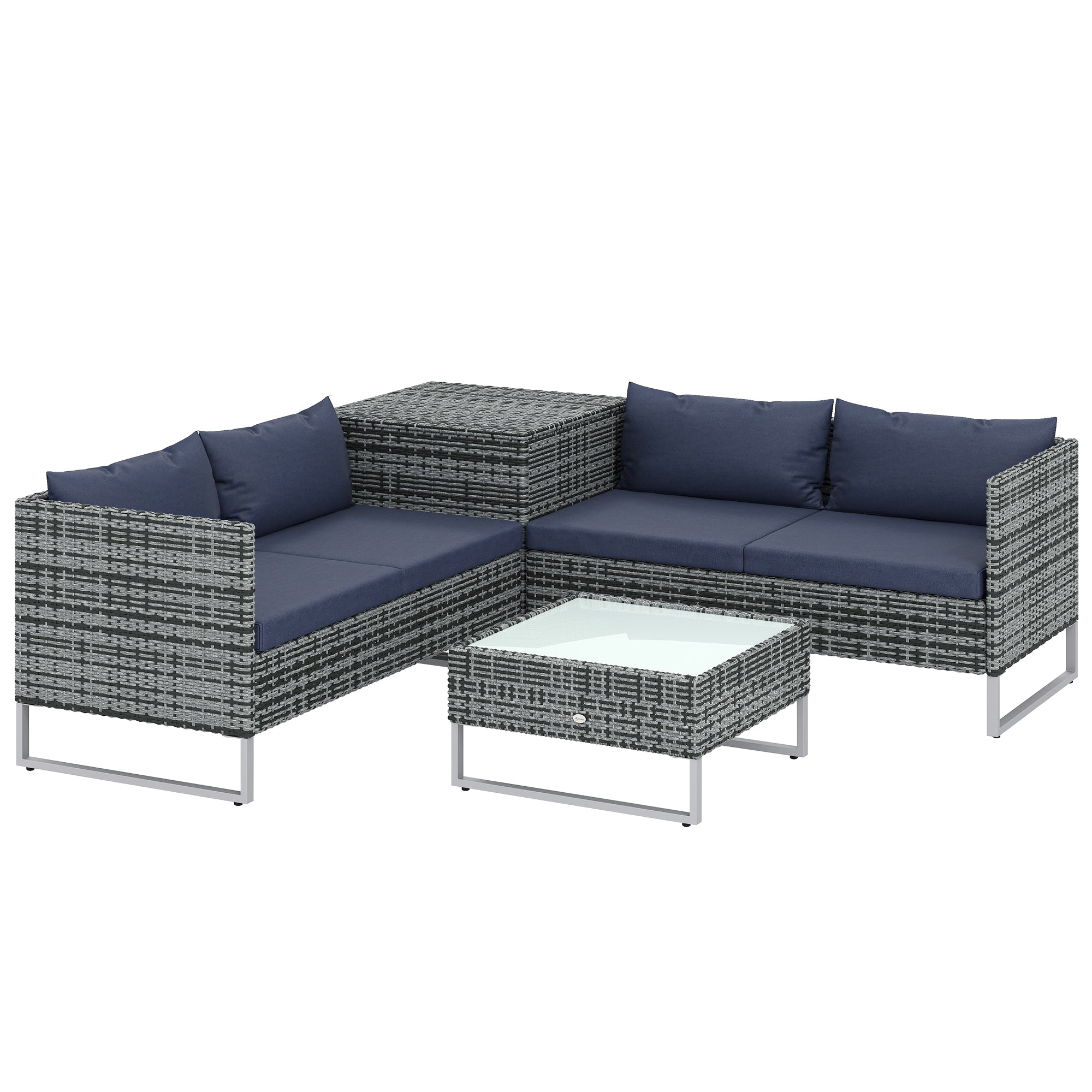 4 Piece Rattan Garden Furniture Set, Corner Sofa Set with Storage Table