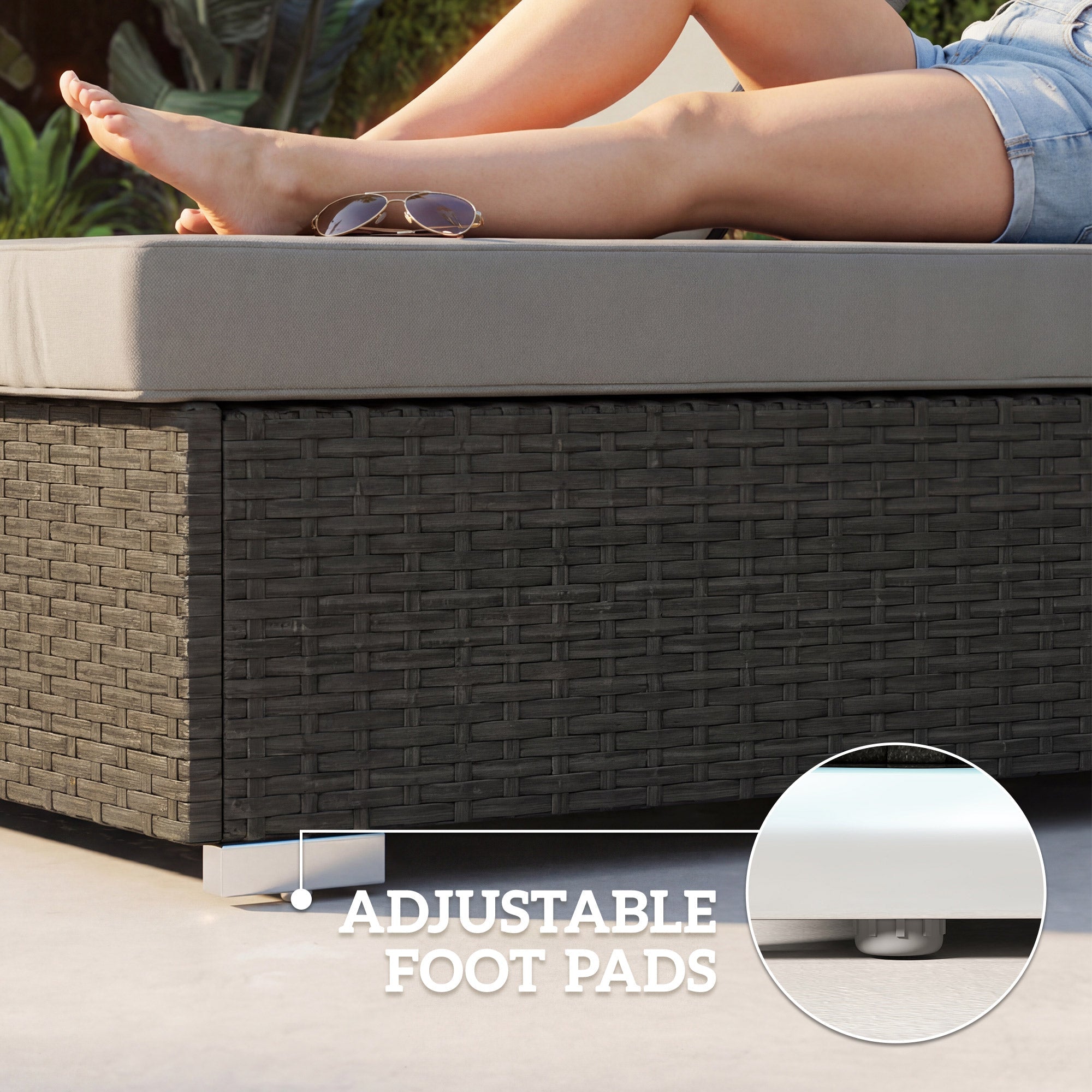 Rattan Adjustable Sun Loungers Set of 2 with Side Table, Recliner Sunbeds