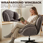 Modern Wingback Velvet Accent Armchair with Four-Star Base, S-Springs