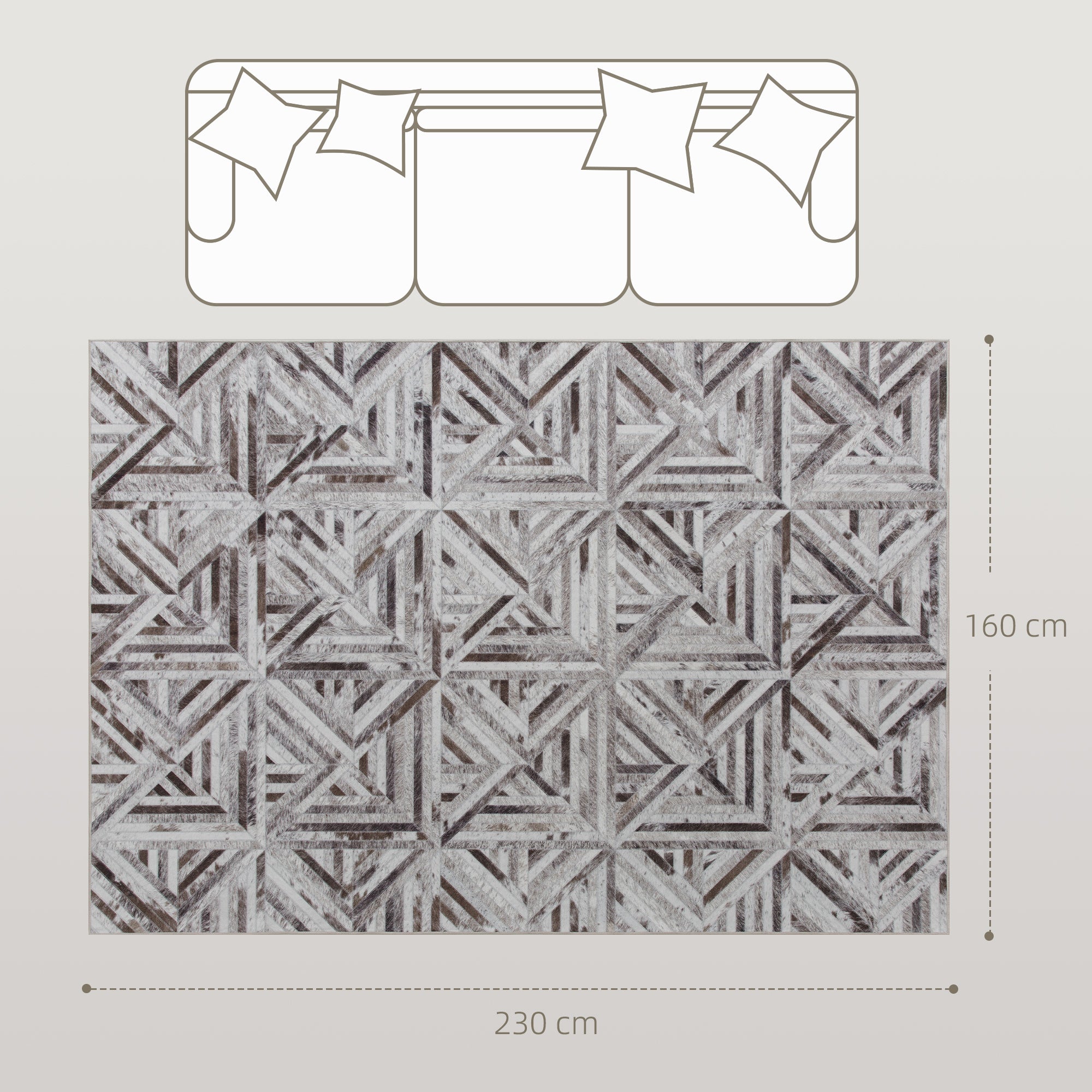 Modern Area Rug, Triangle Pattern Non-Slip Washable