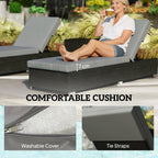 Rattan Adjustable Sun Loungers Set of 2 with Side Table, Recliner Sunbeds