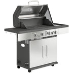 4+1 Portable Gas BBQ Grill with Side Burner, Warming Rack, Side Shelf, Storage Cabinet