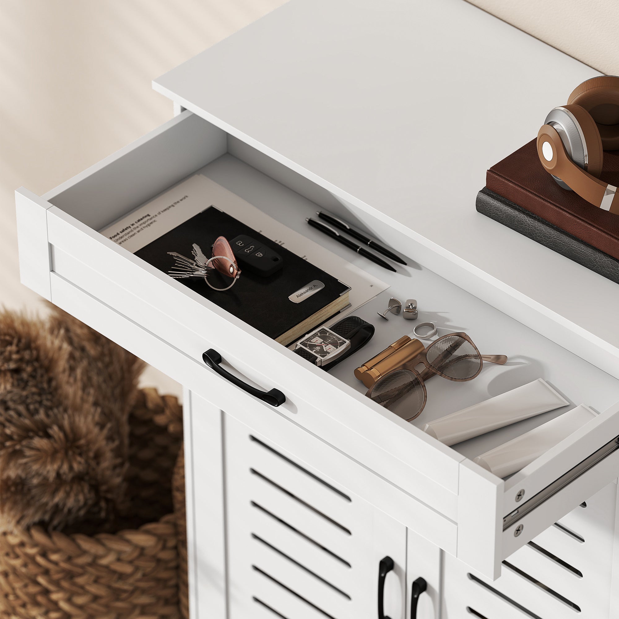 Shoe Cabinet with Louvered Doors