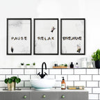 Relaxing Black & Pink Bathroom Art Set of 3