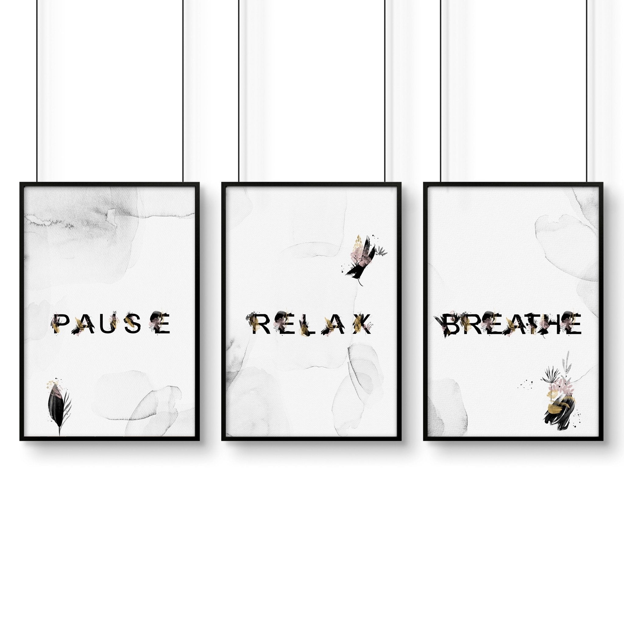 Relaxing Black & Pink Bathroom Art Set of 3