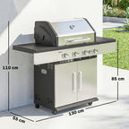 4+1 Portable Gas BBQ Grill with Side Burner, Warming Rack, Side Shelf, Storage Cabinet