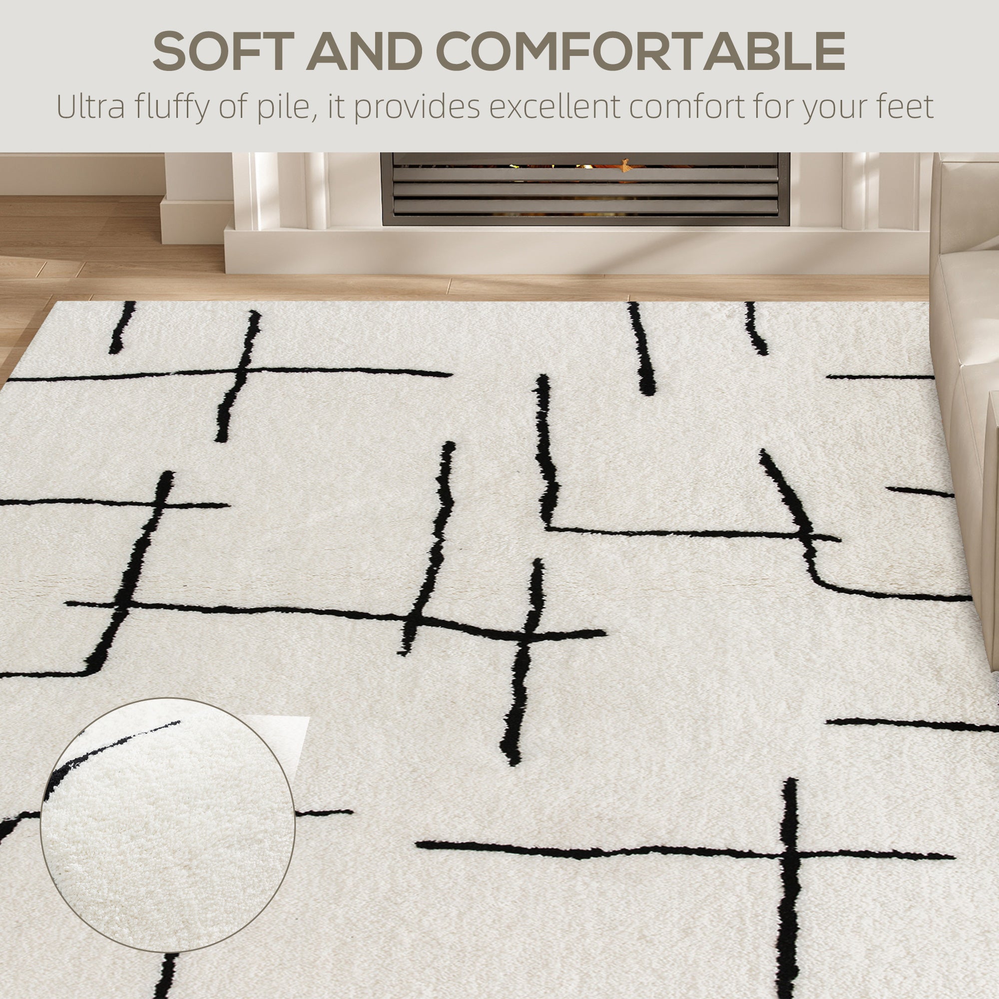Modern Fluffy Area Rug, Geometric Pattern Washable Rug