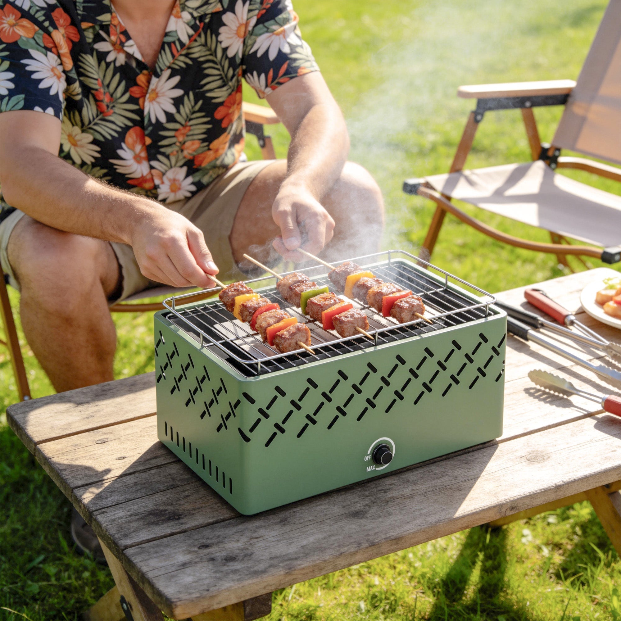 Portable Charcoal BBQ with Built-in Fan for Camping Picnic