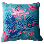 Turquoise Tropical Art Cushion - double sided, made from Vegan friendly Suede