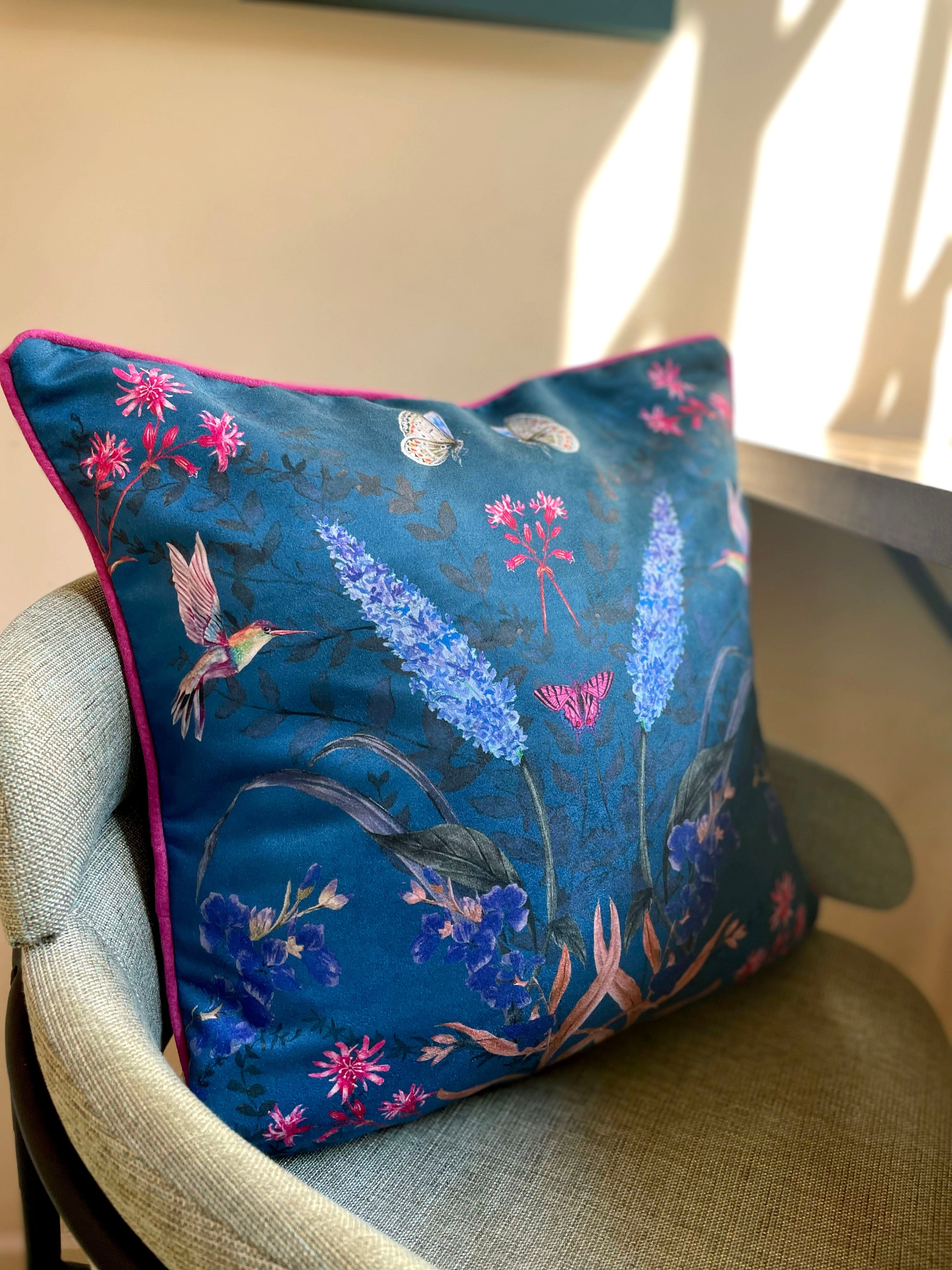 Teal 'Serene' Art Cushion - double sided, made from Vegan friendly Suede