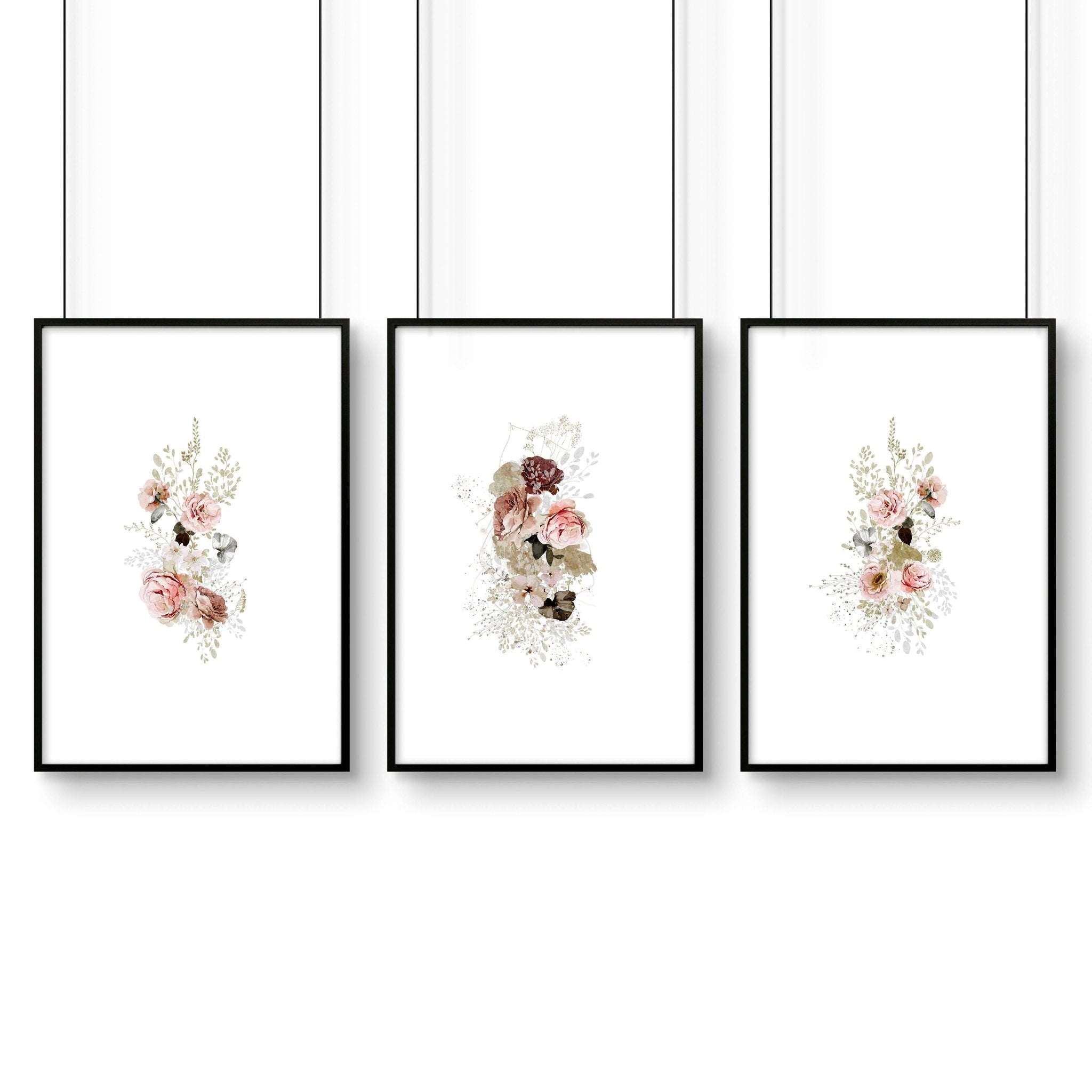 Shabby Chic Floral Wall Art Set of 3