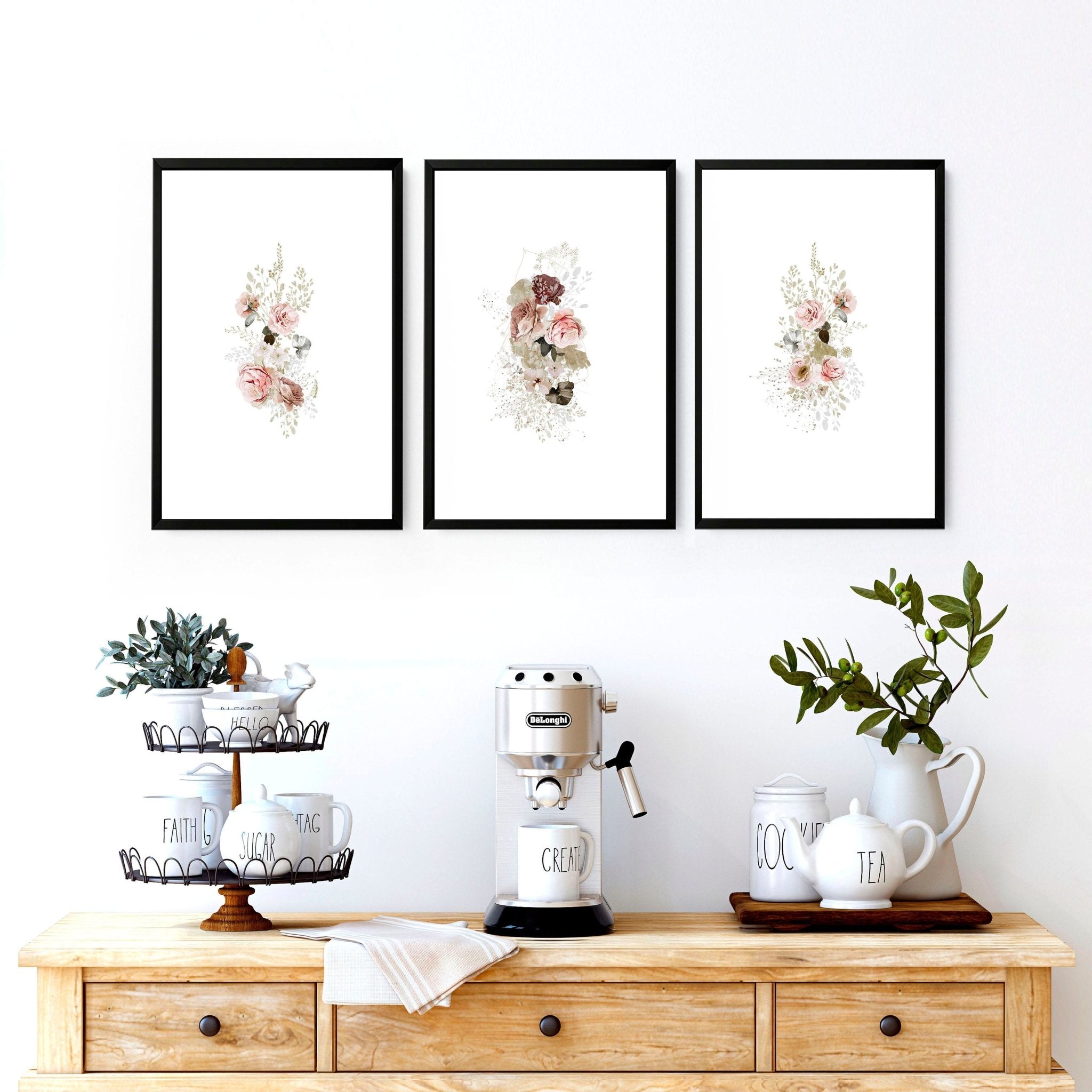 Shabby Chic Floral Wall Art Set of 3