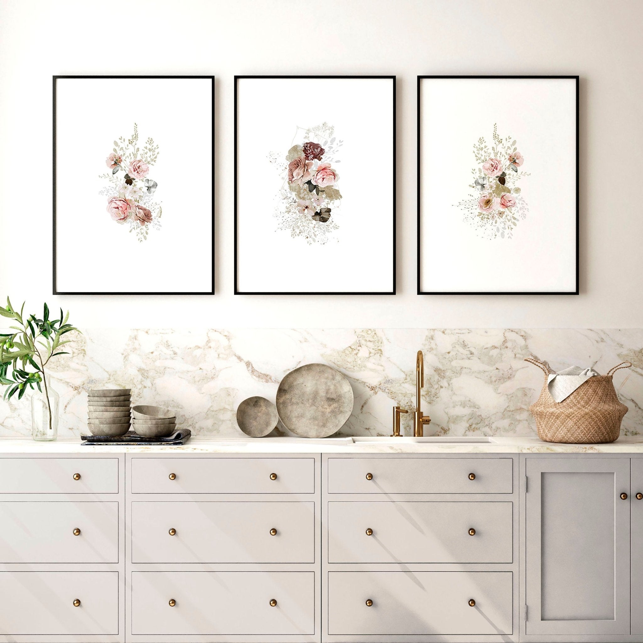 Shabby Chic Floral Wall Art Set of 3