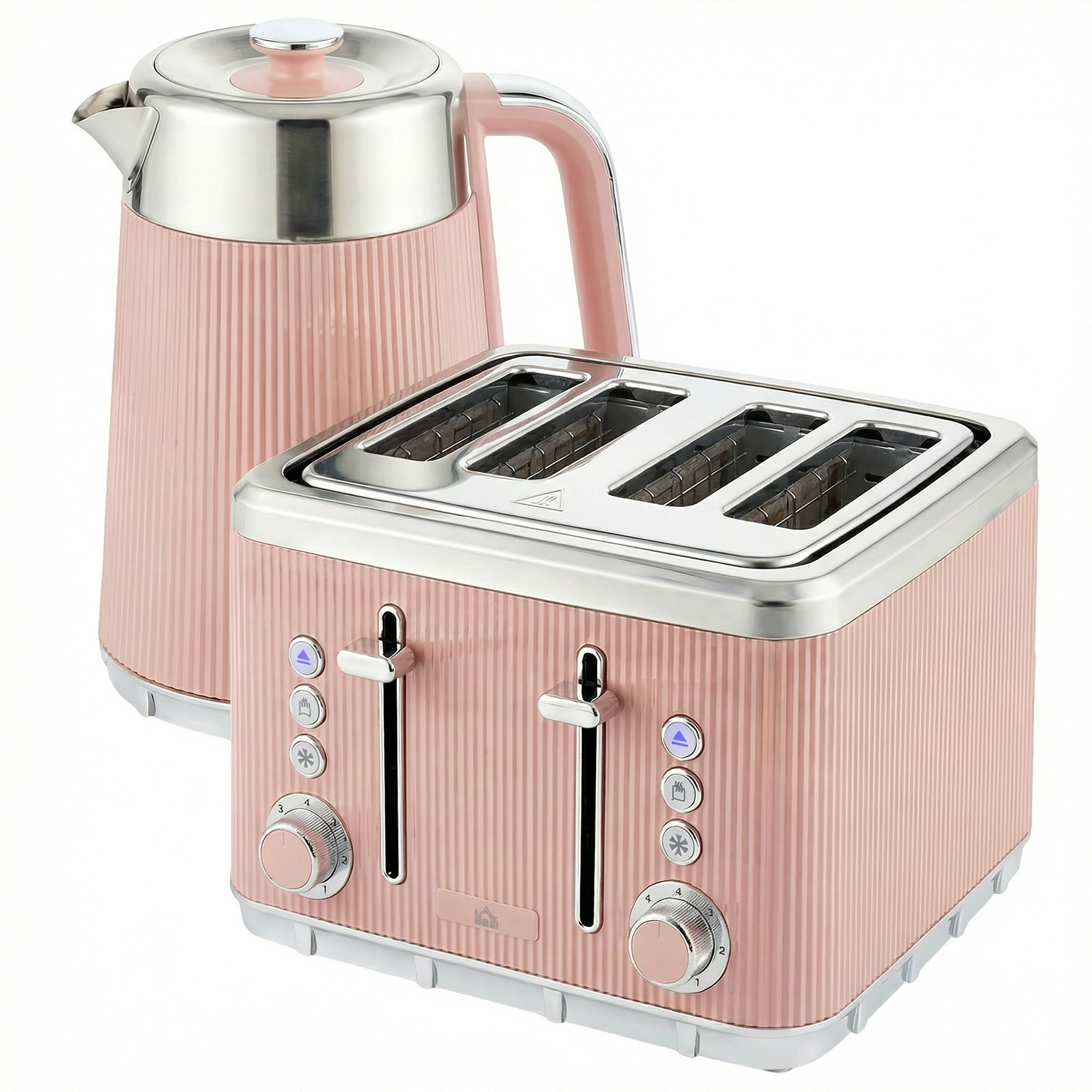 Electric Stainless Steel Kettle and Toaster Set - Pink