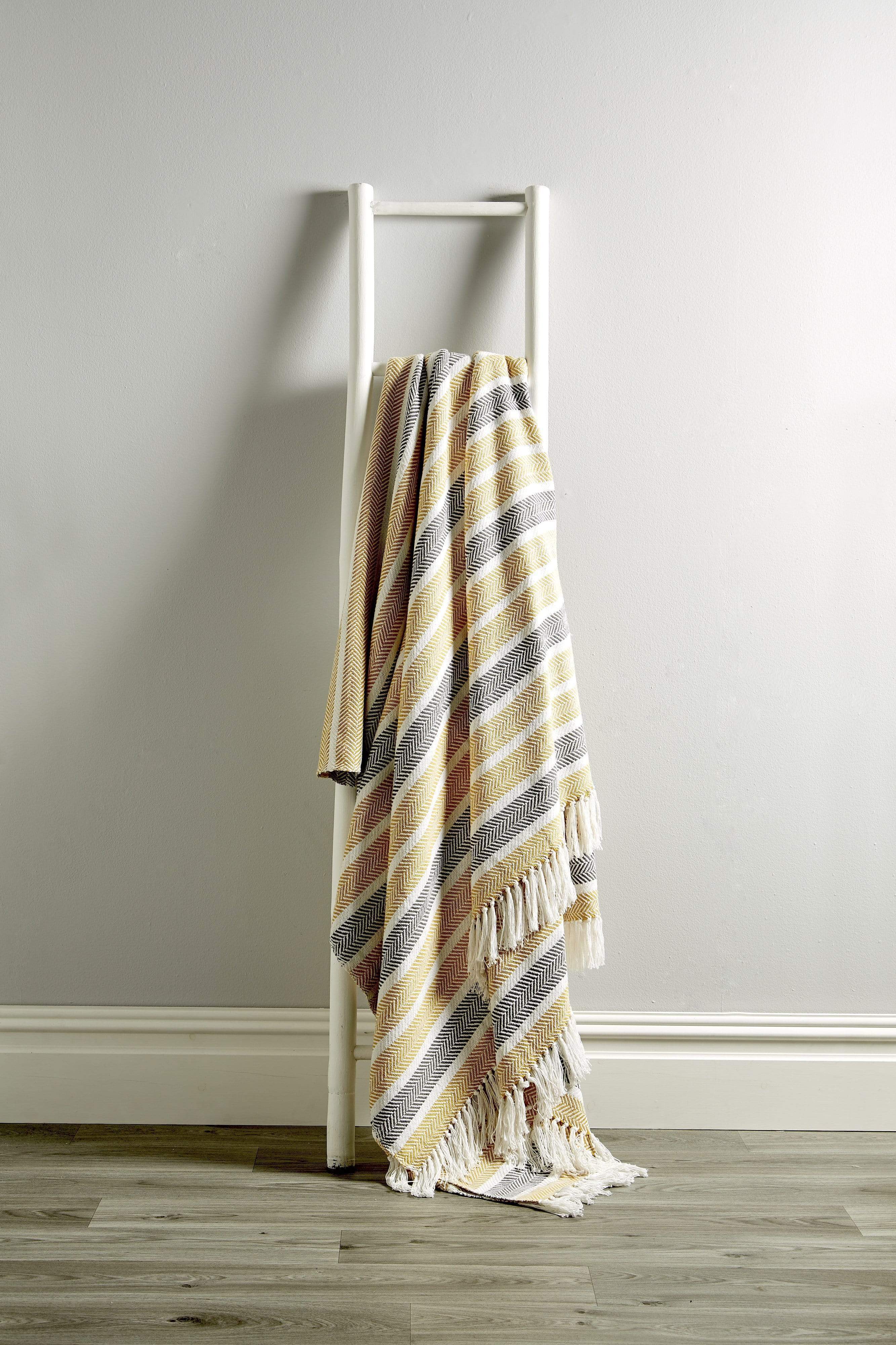 Striped Handwoven Pure Cotton Throw with Tassels