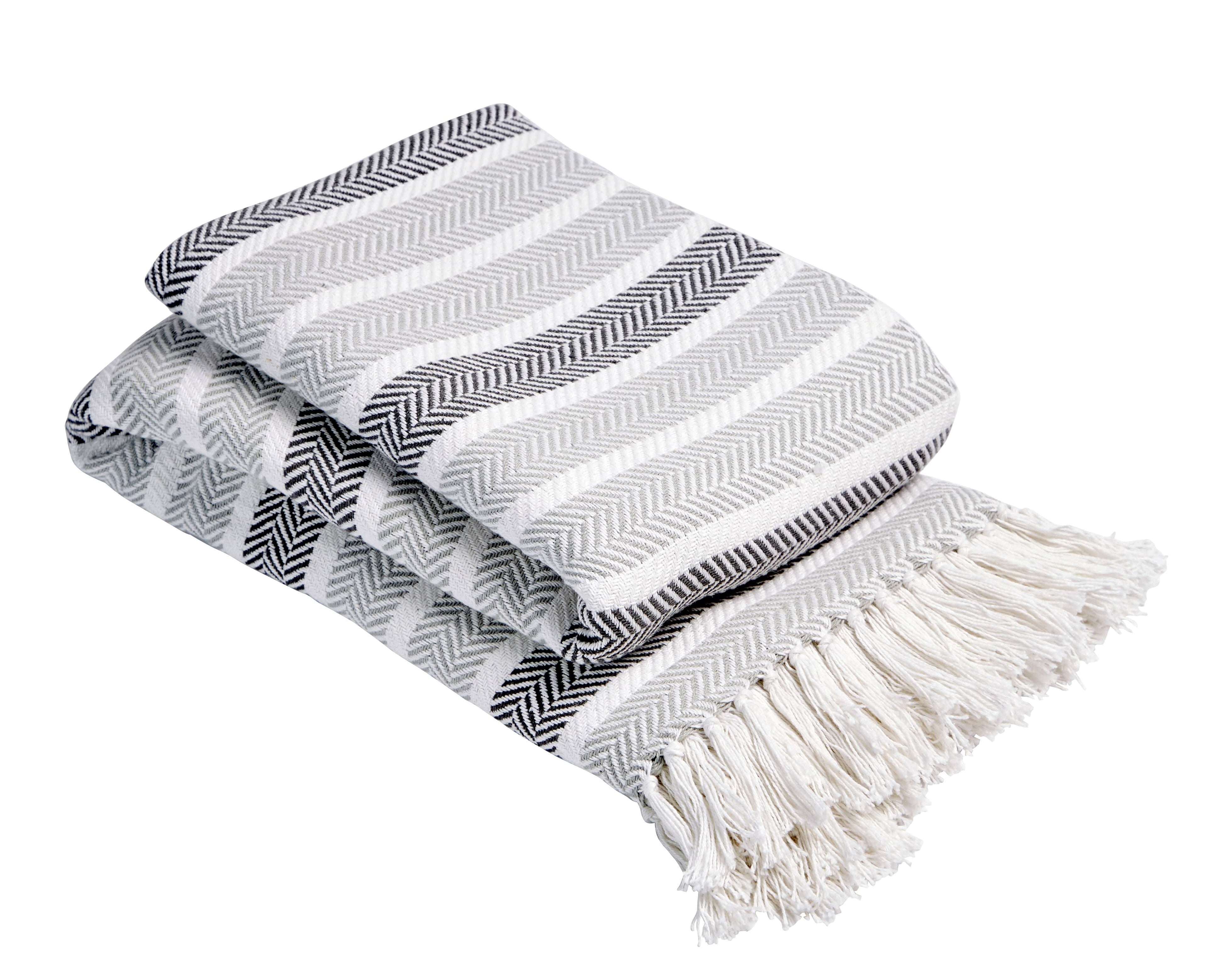 Striped Handwoven Pure Cotton Throw with Tassels