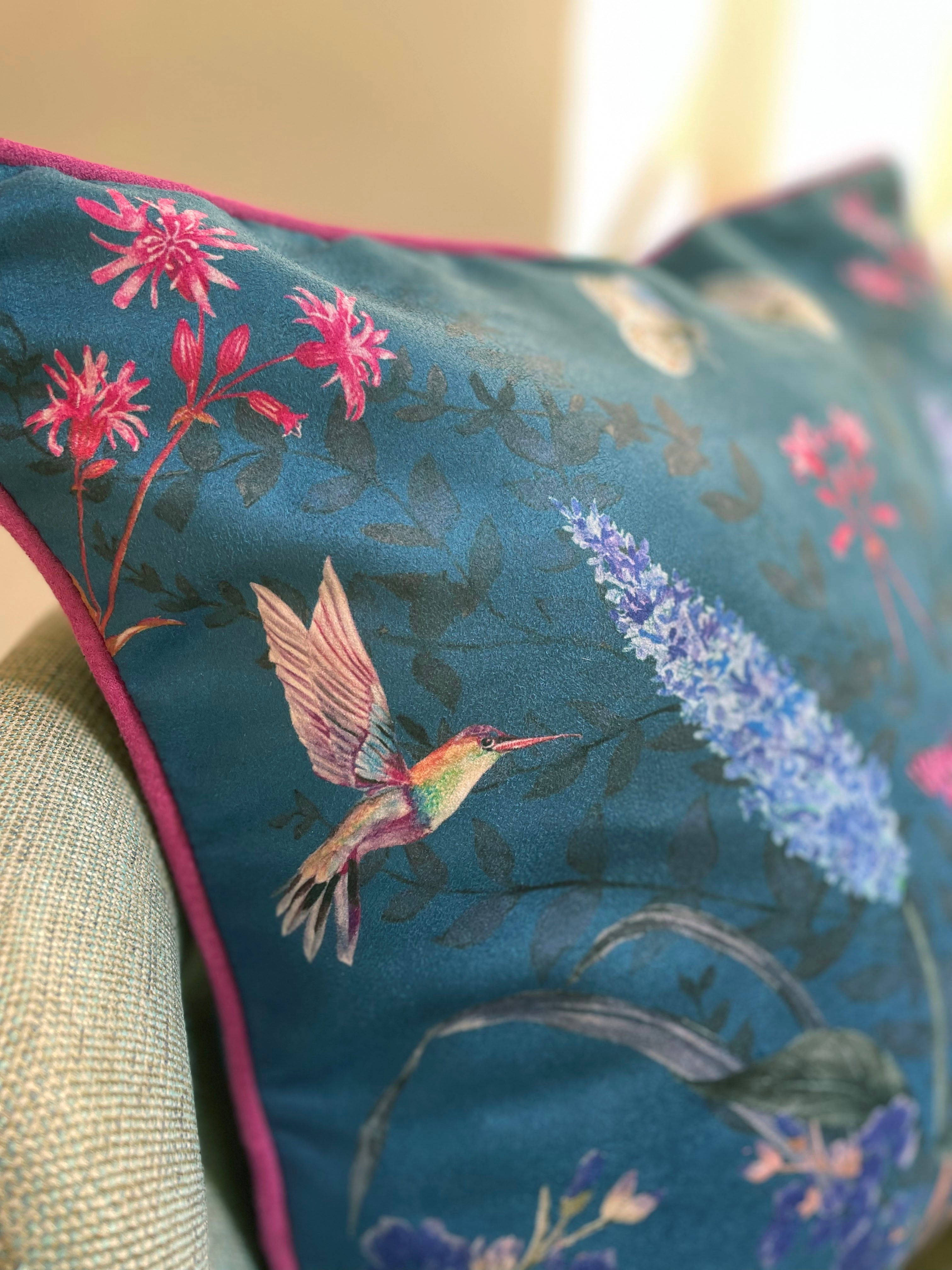Teal 'Serene' Art Cushion - double sided, made from Vegan friendly Suede