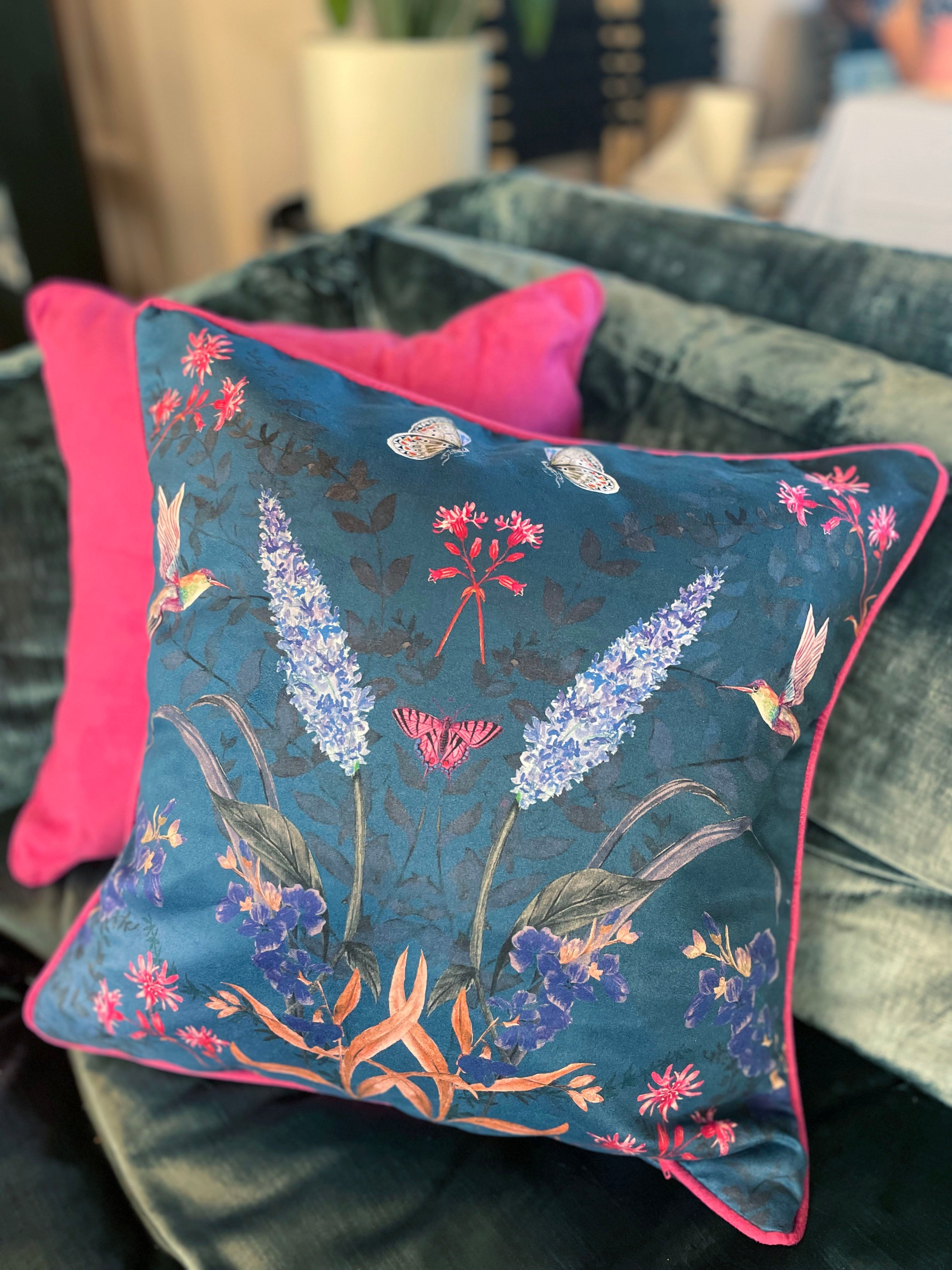 Teal 'Serene' Art Cushion - double sided, made from Vegan friendly Suede