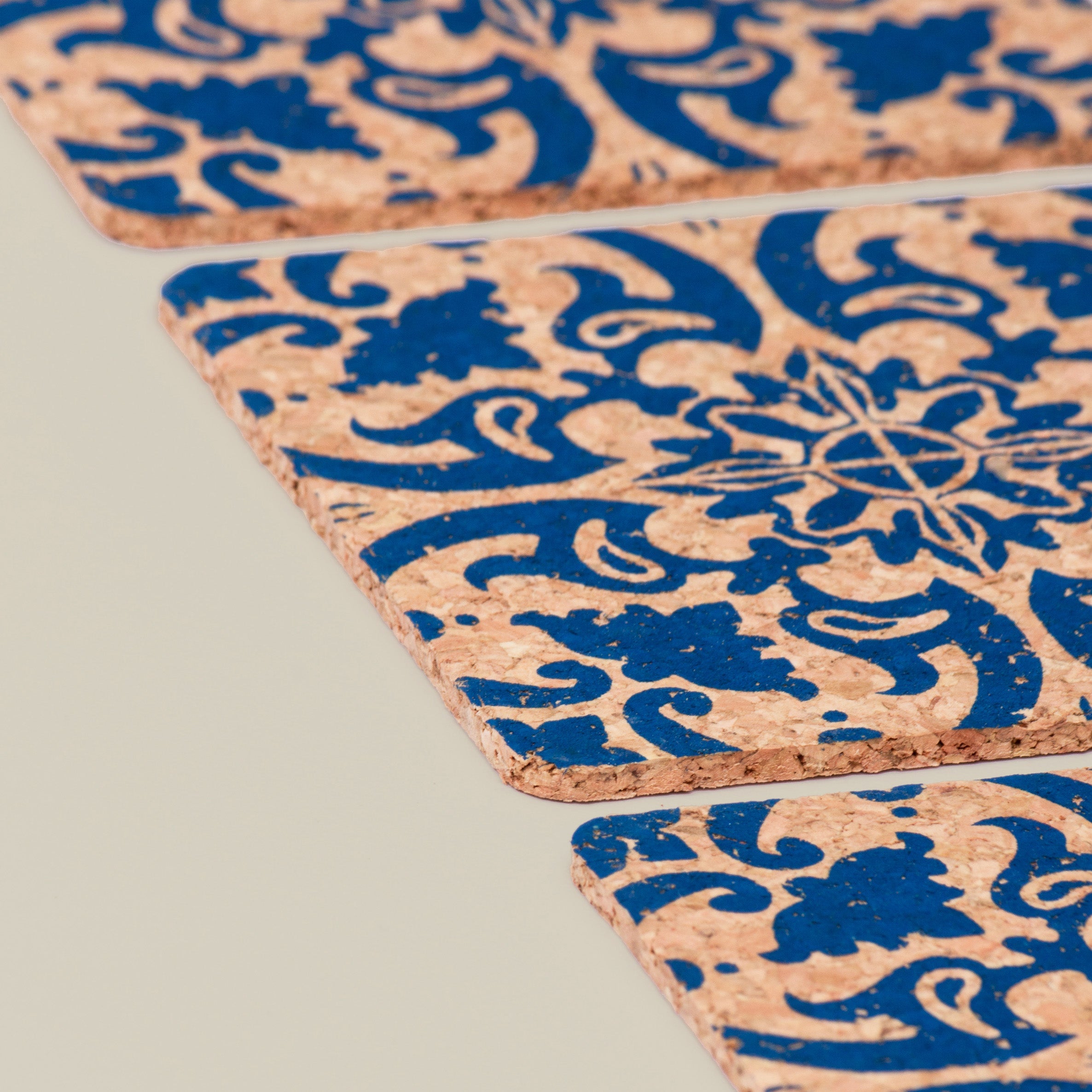 Square Cork Coasters with Tile Design - Set of 6