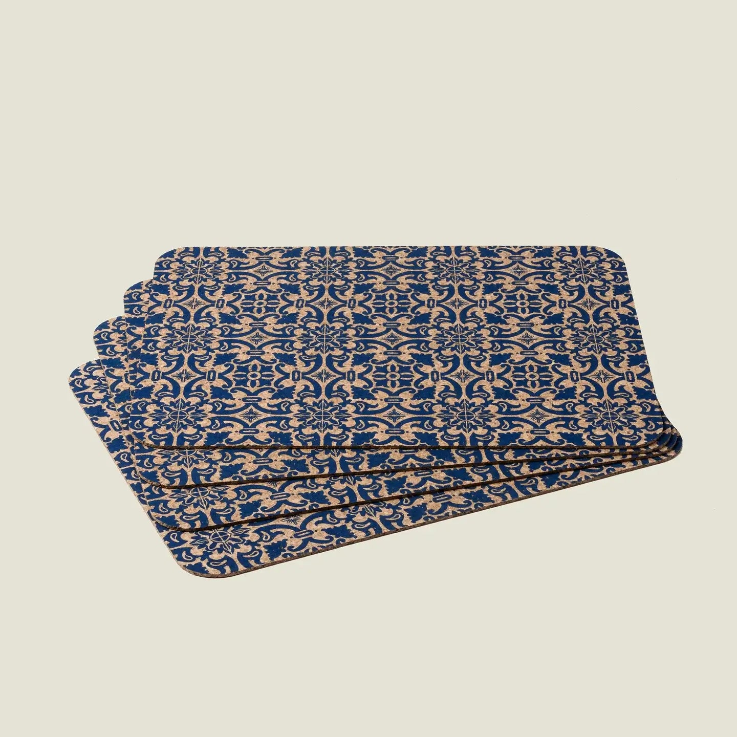 Rectangular Cork Placemats with Tile Design - Set of 4