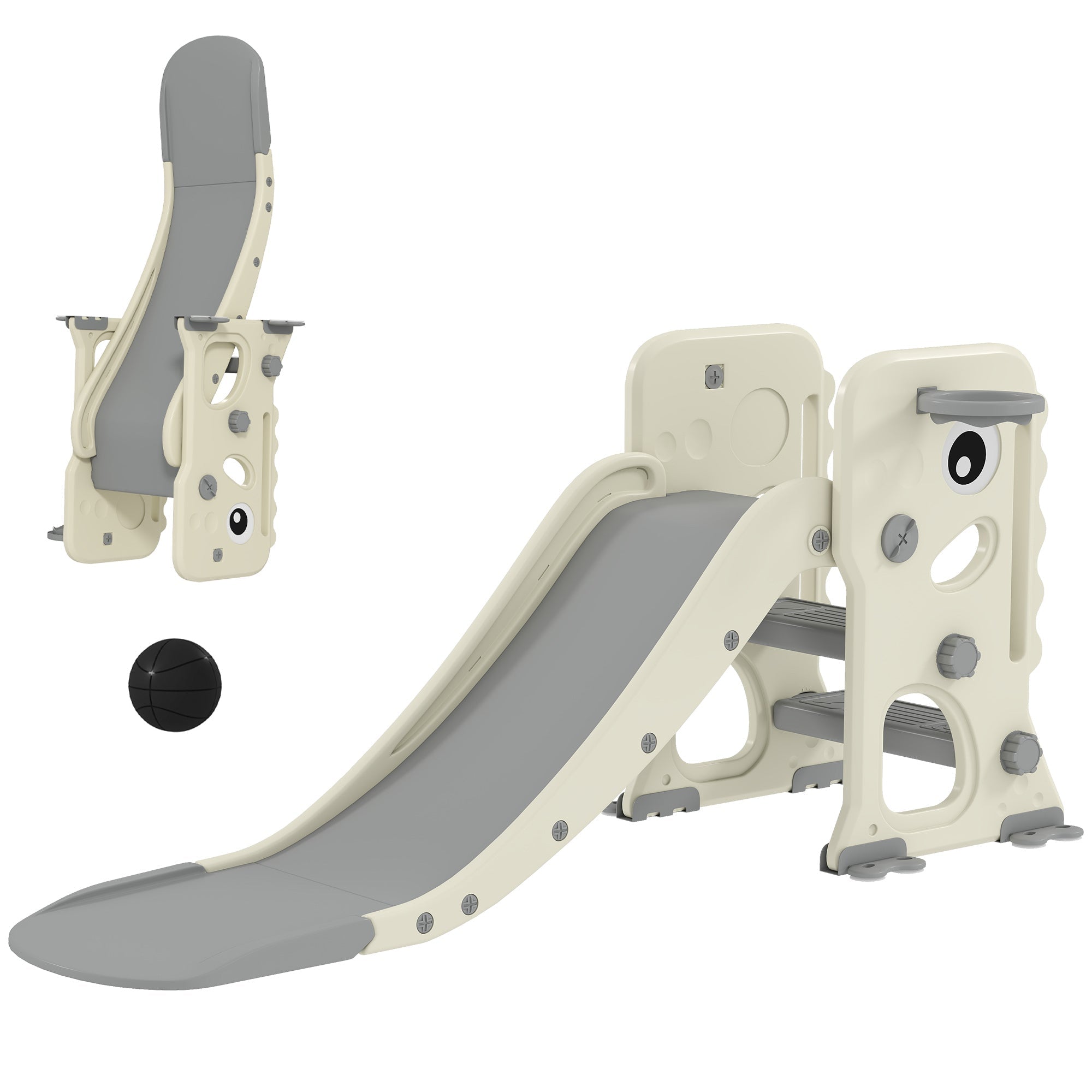3 in 1 Kids Slide with Climber, Basketball Hoop and Ball, Foldable, Ages 2-5