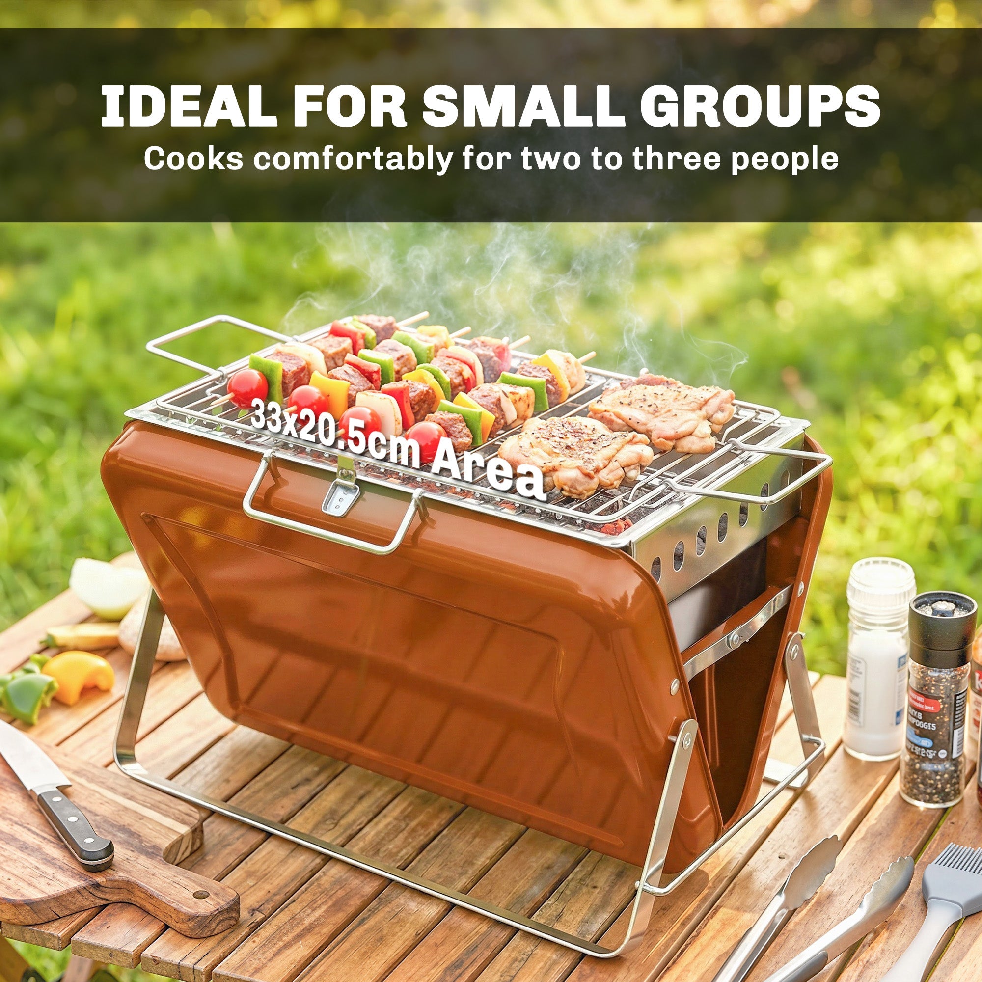 Portable Charcoal BBQ Grill Stainless Steel with Tilting Grate