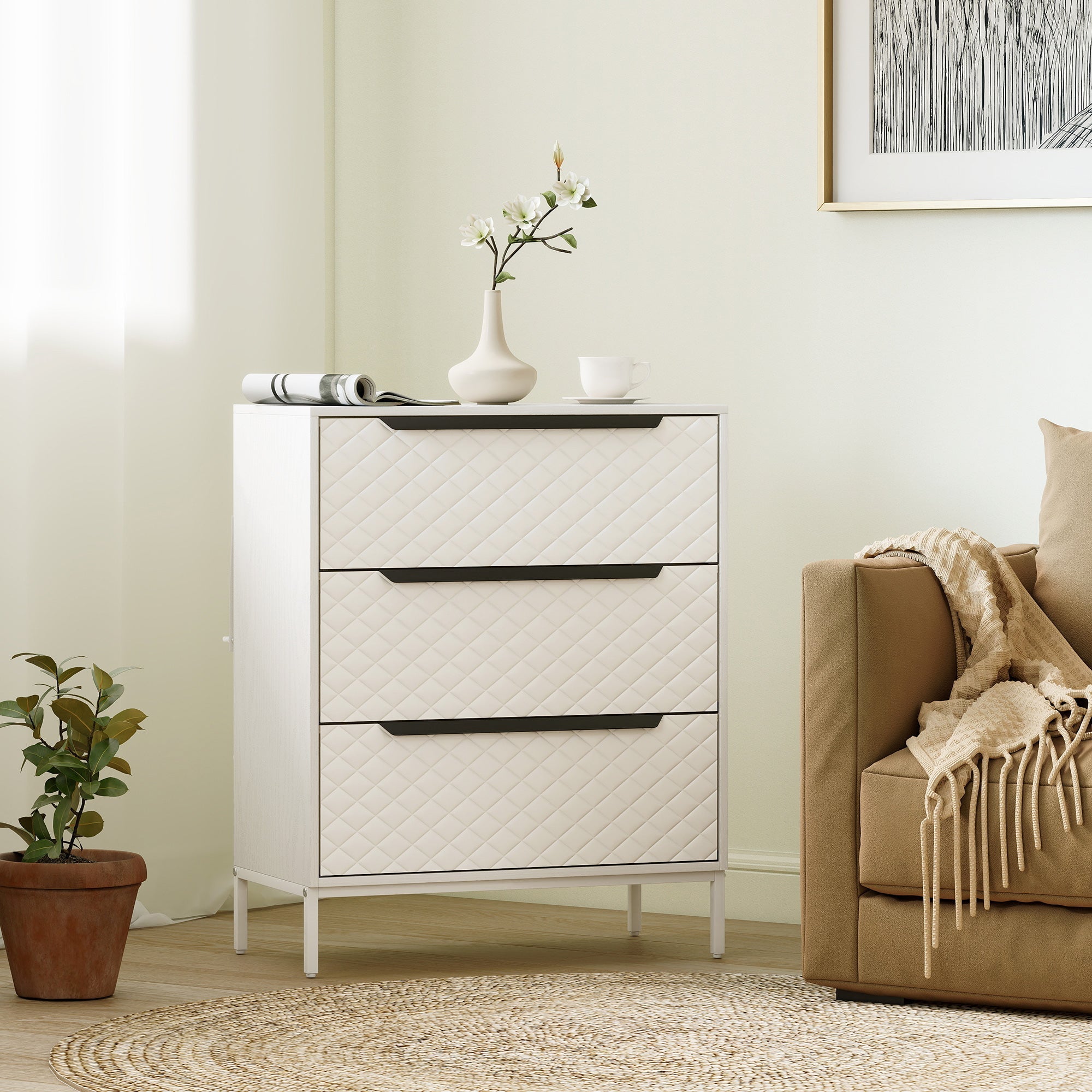 Chest of Drawers, Dresser with 3 Fabric Drawers
