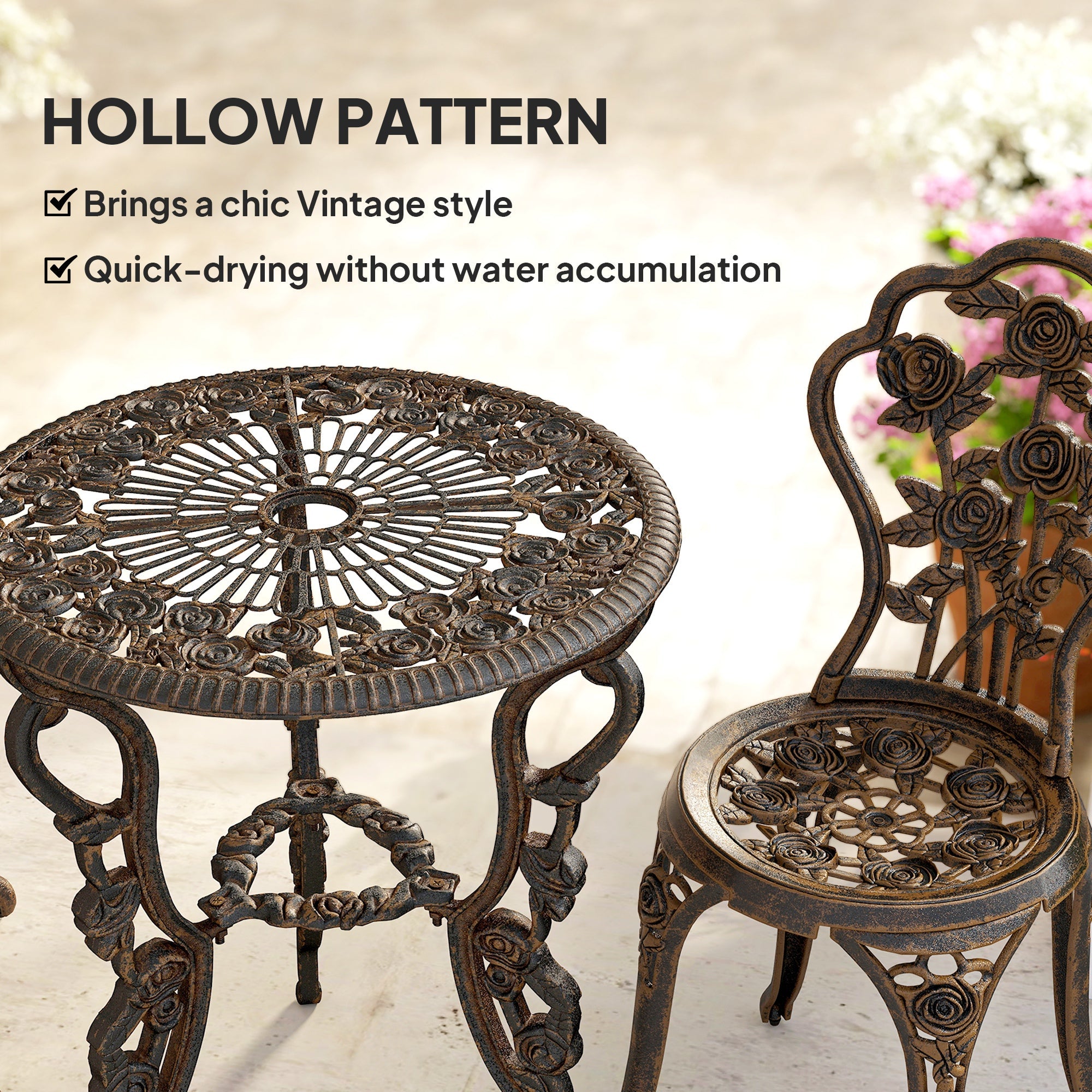 Outdoor Bistro Set Vintage Rose Design