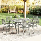 7 Pieces Garden Table and Chairs, 6 Seater Outdoor Table and Chairs with Umbrella Hole,