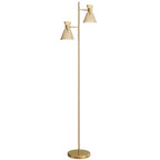Floor Lamp with Adjustable Dual Head, Modern with Floral Glass Shades