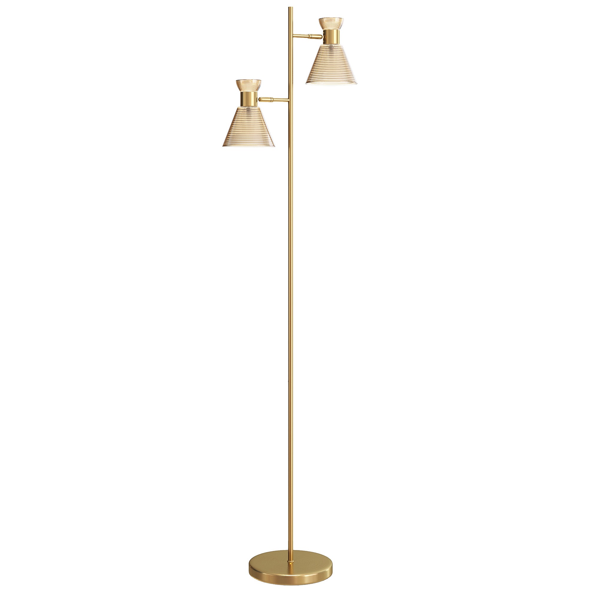 Floor Lamp with Adjustable Dual Head, Modern with Floral Glass Shades