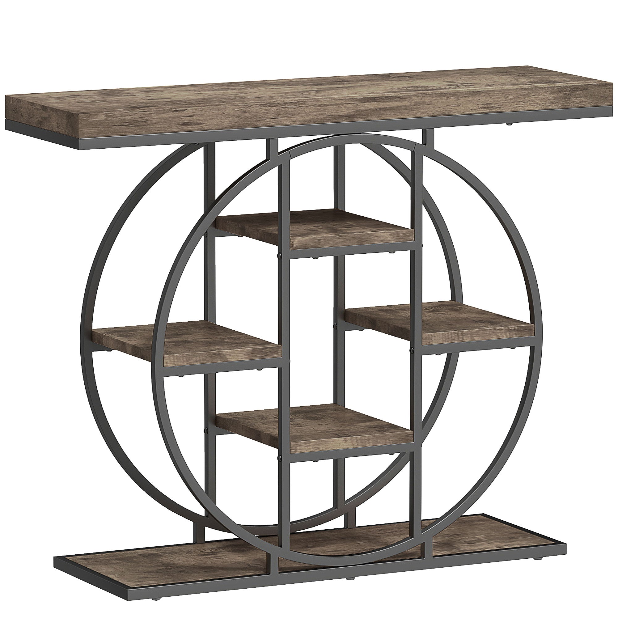 Console Table with Storage Shelves, Industrial