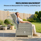 5 Piece Rattan Garden Furniture Set, Reclining Chair Set of 2 with Footstool