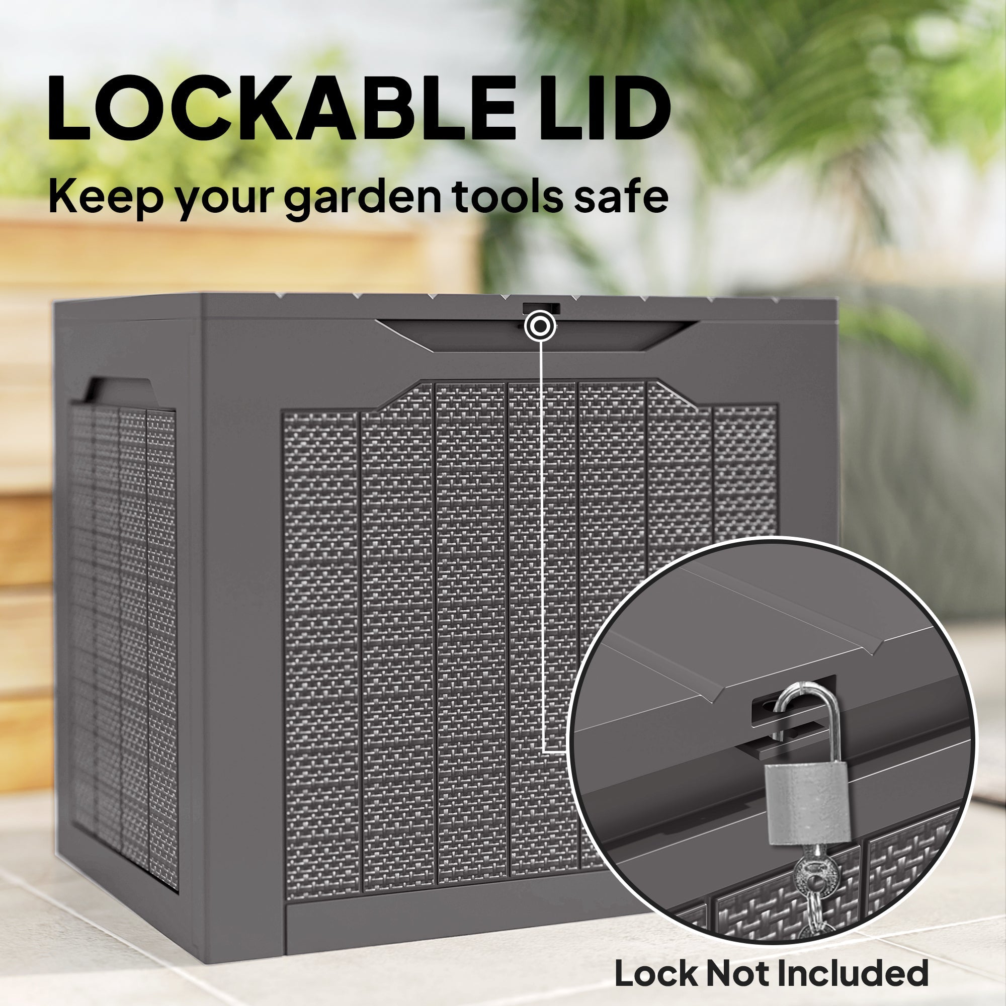 93L Plastic Outdoor Garden Storage Container with Handles, Waterproof