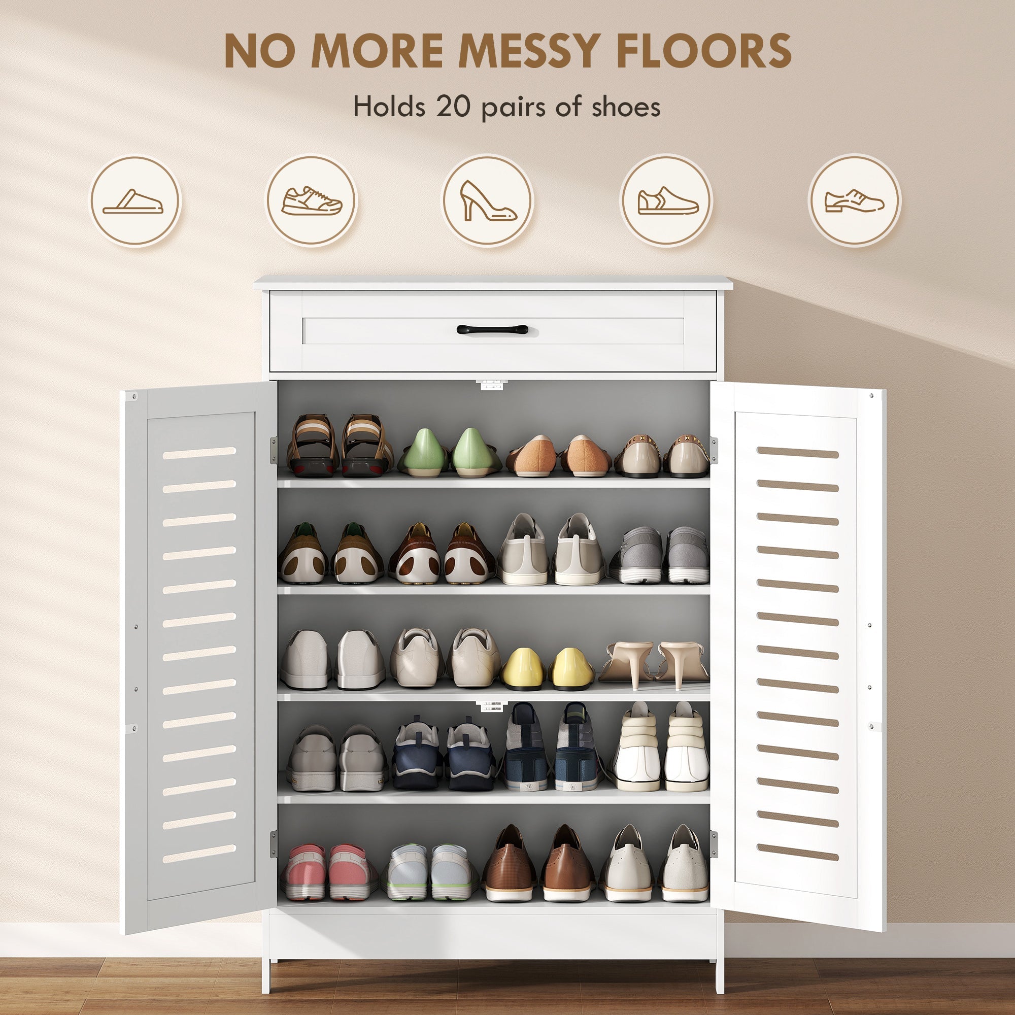Shoe Cabinet with Louvered Doors