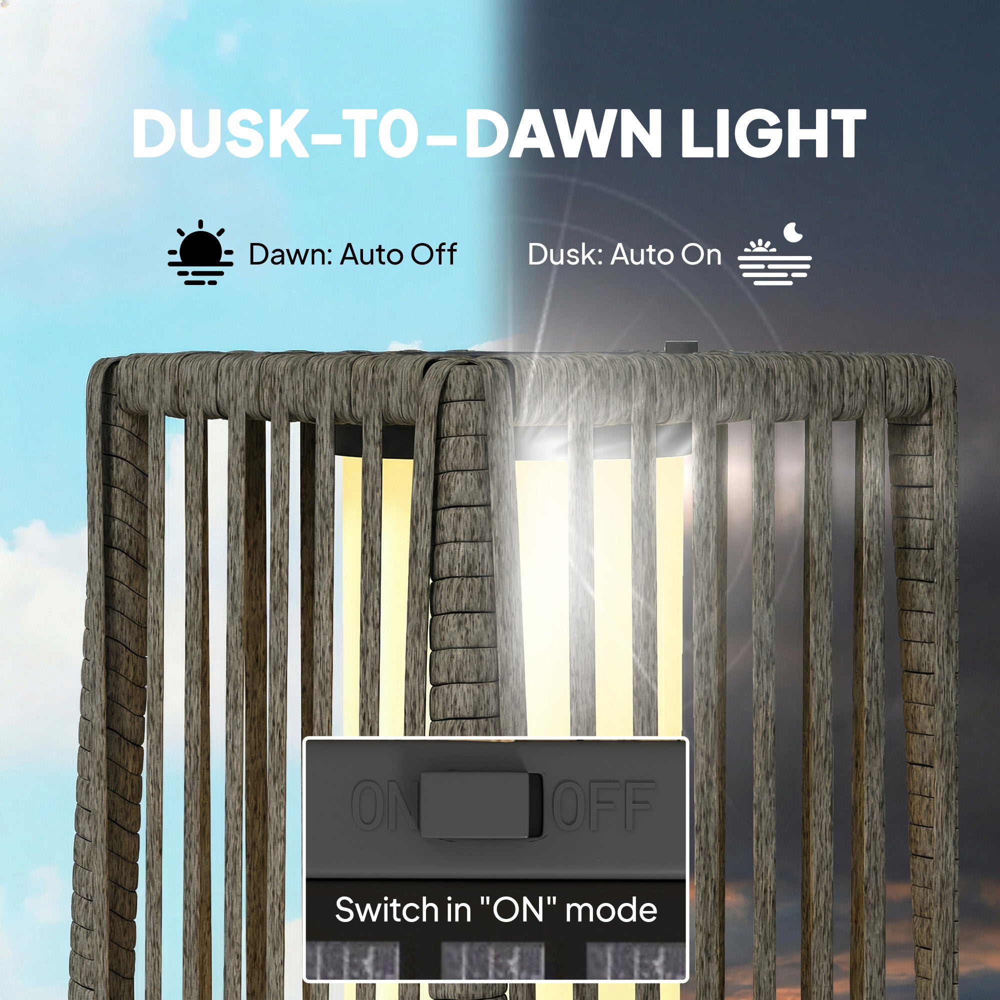 Solar Rattan Floor Lamp/ Garden Lantern with Auto-switch LED Lights, IP44