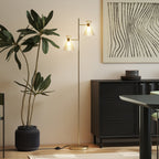 Floor Lamp with Adjustable Dual Head, Modern with Floral Glass Shades
