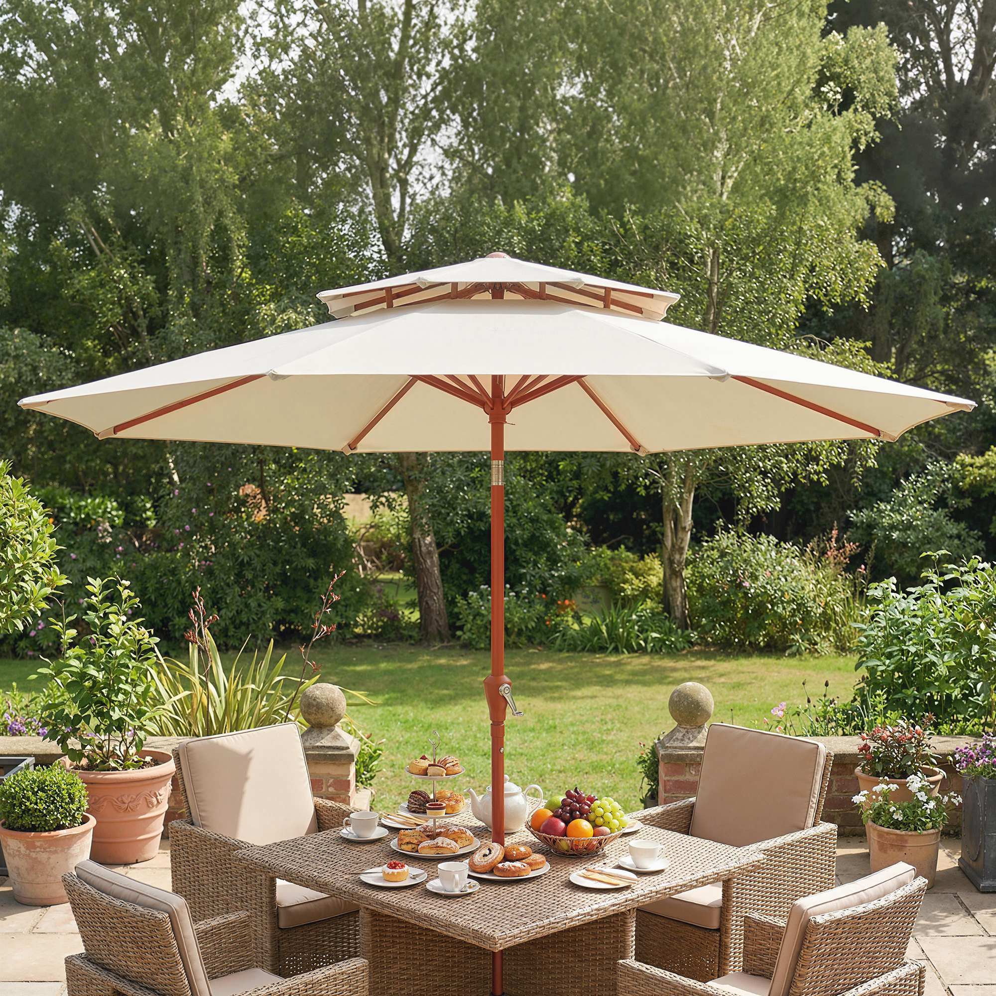 2.7 m Garden Parasol with Double Top and Crank System