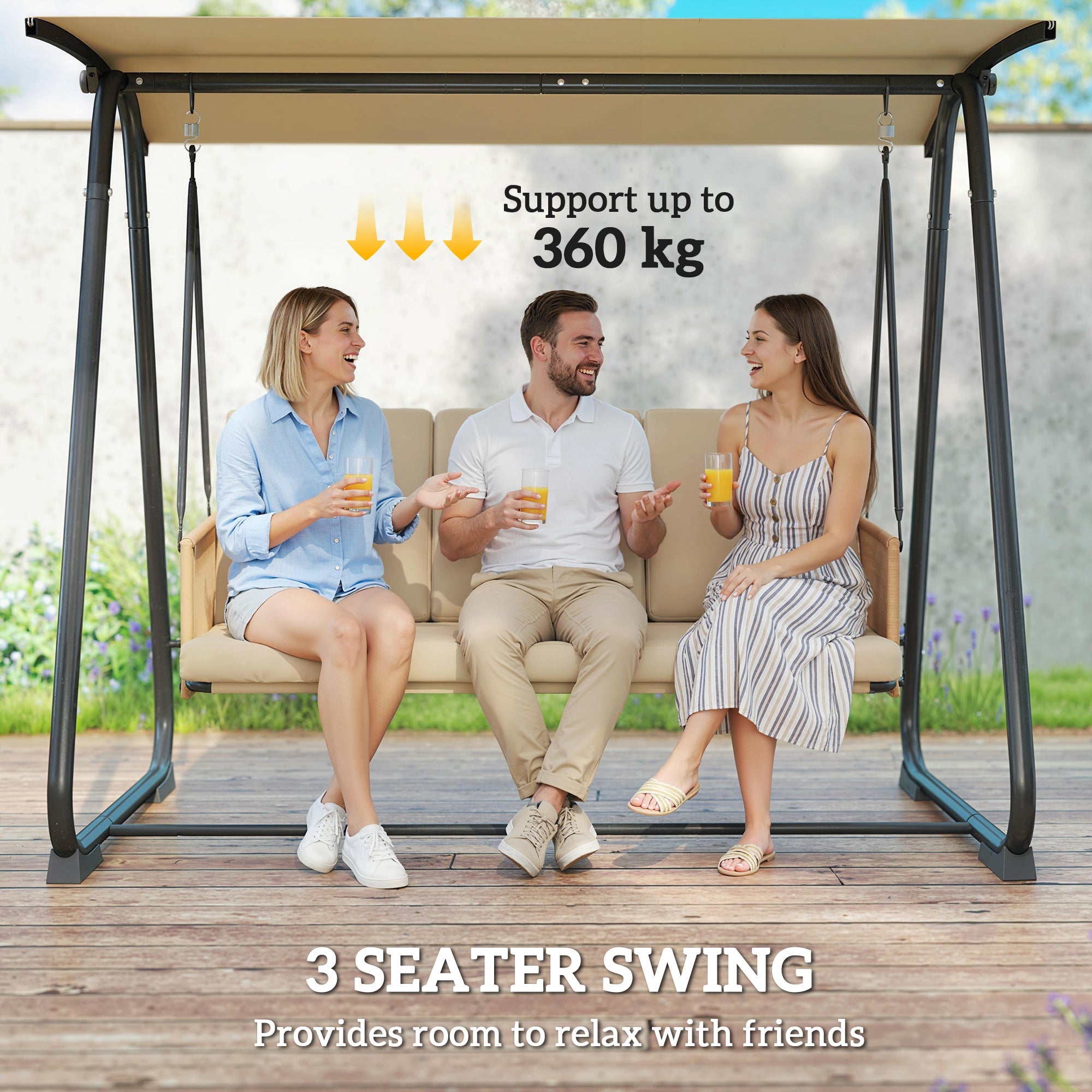 3 Seater Swing Chair with Adjustable Canopy, 360 kg