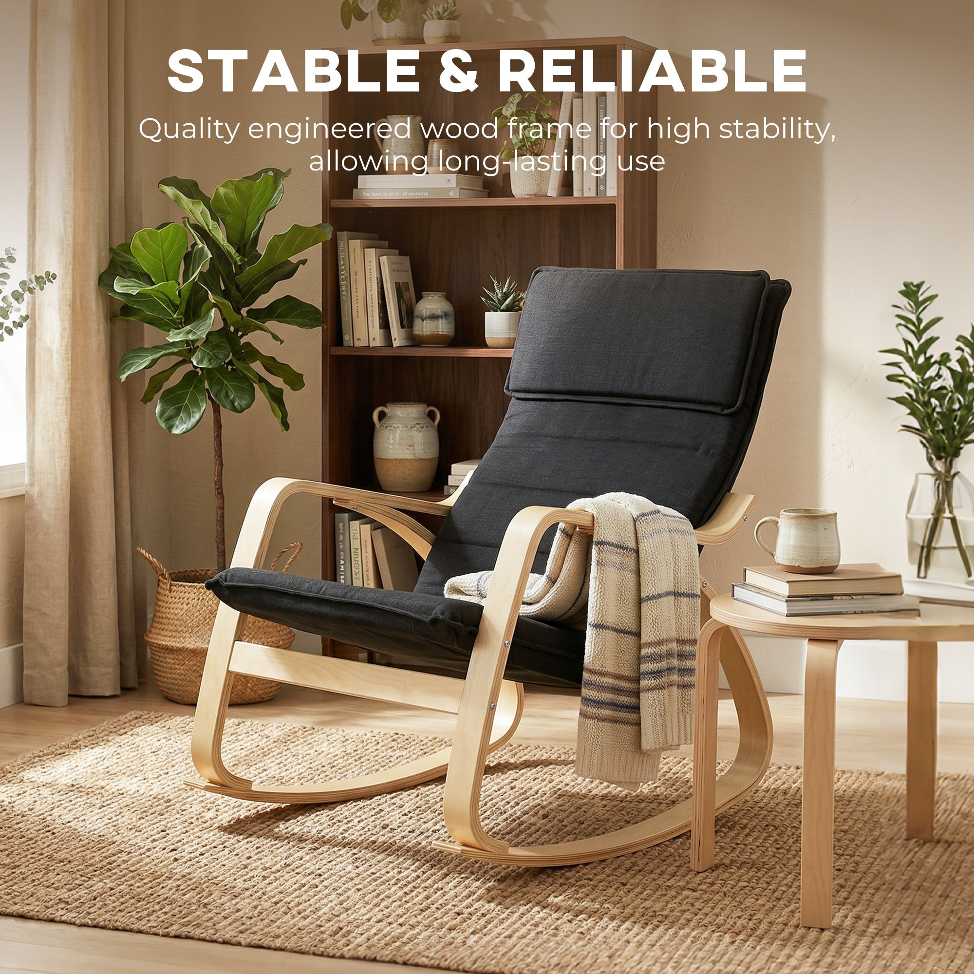 Comfortable Relax Rocking Chair with Headrest - Black