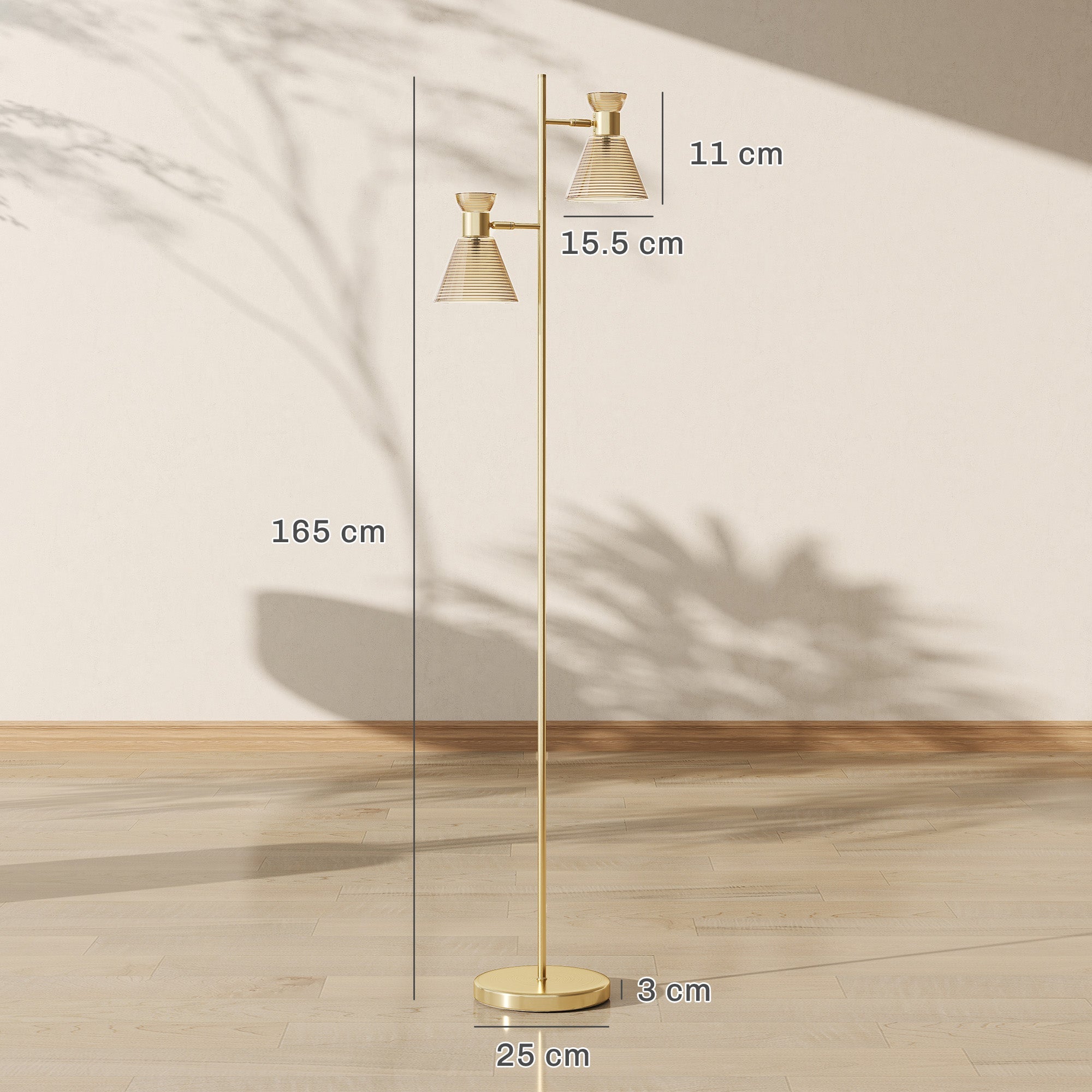 Floor Lamp with Adjustable Dual Head, Modern with Floral Glass Shades
