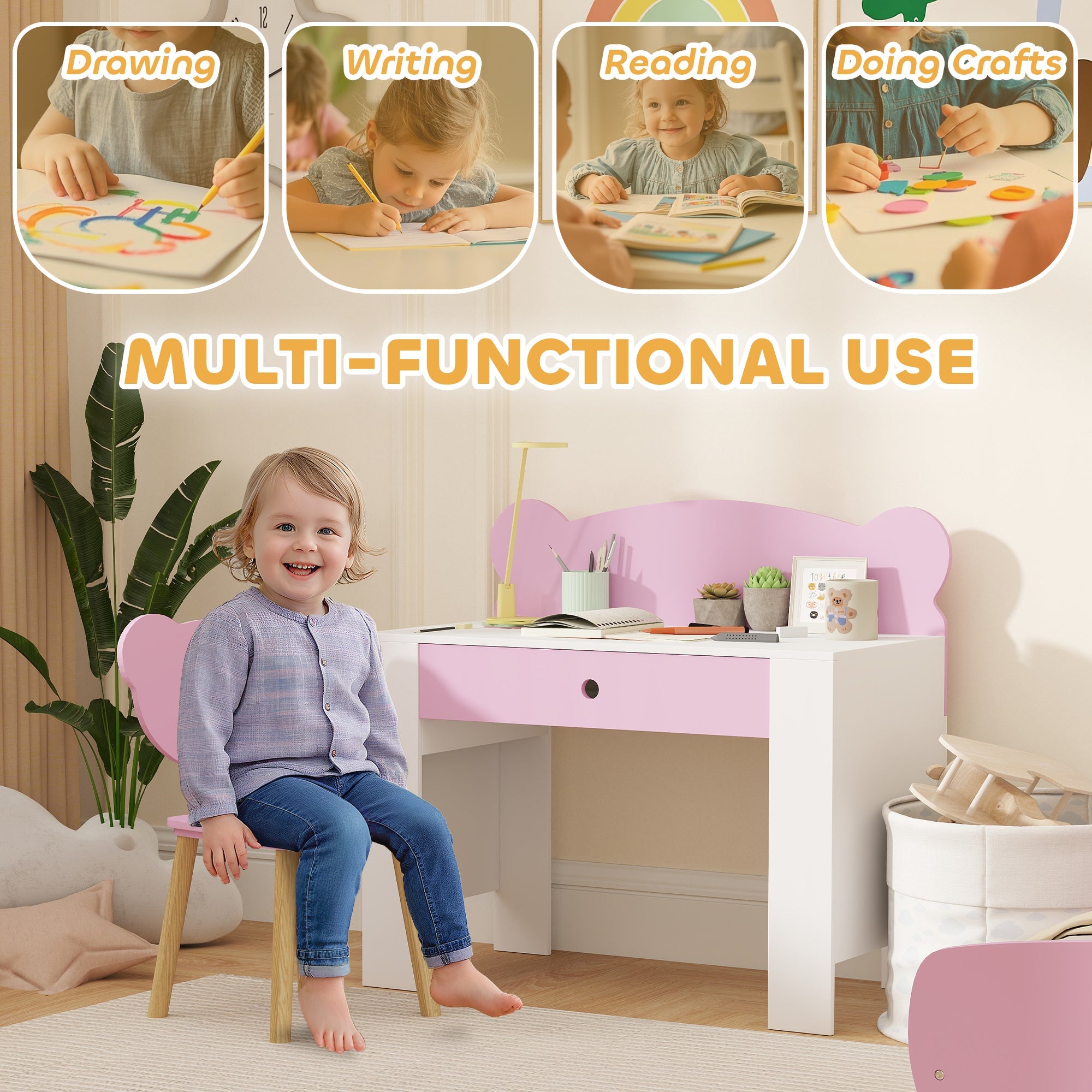 Kids Desk and Chair Set with Drawer, 3-8 years old