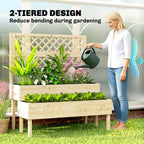 2-Tier Stepped Garden Bed with Trellis for Climbing Plants