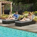 Rattan Adjustable Sun Loungers Set of 2 with Side Table, Recliner Sunbeds